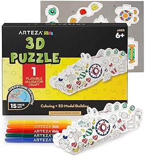 Arteza Kids 3D Coloring Puzzle Set, 1 Alligator to Craft, Model Kit with 10 Foam Pieces, 5 Nontoxic Markers, & Easy-to-Follow Instructions, Art Supplies for Kidsâ€™ Activities