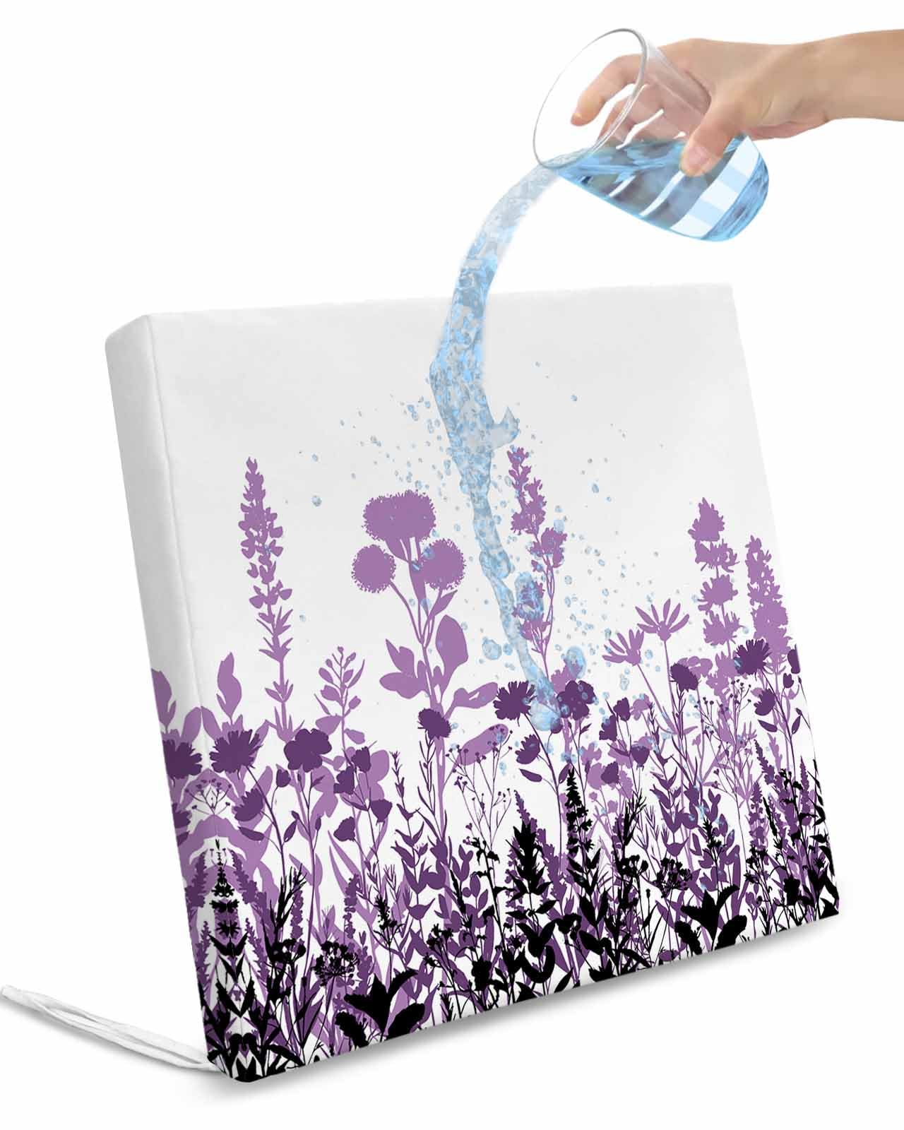 2 Pack Purple Flowers Waterproof Cushion Covers with Ties, Outdoor Patio Chaise Lounge Chair Seat Cushion Slip Covers Replacement(Only Cover) Spring Farmhouse Botanical Floral Herbs 20