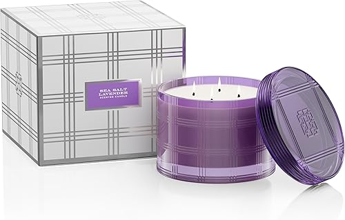 HomeWorx by Slatkin + Co. Vela de lujo de 4 mechas de sal marina y lavanda con caja de regalo, tiempo de combustión de 30 a 55 horas