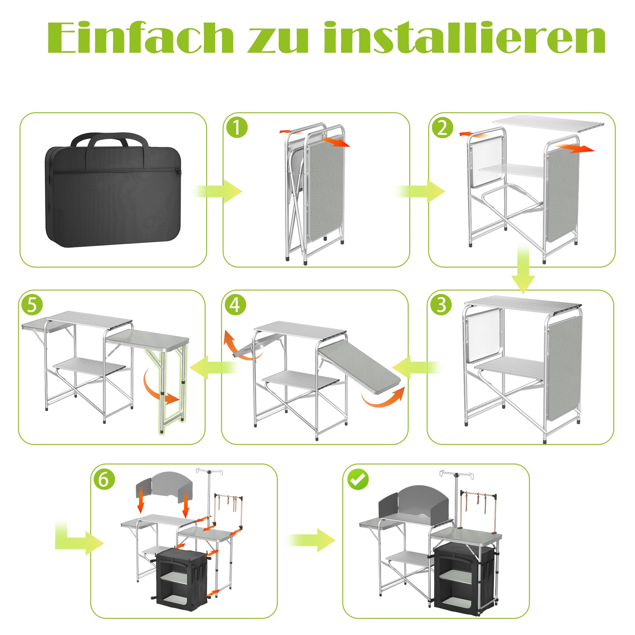 Armario Camping Mesa De Cocina De Camping Plegable Froadp - Con Armario, Cortavientos Y Soporte Para Lámpara, Todo En Uno Mesa Camping Multifunción