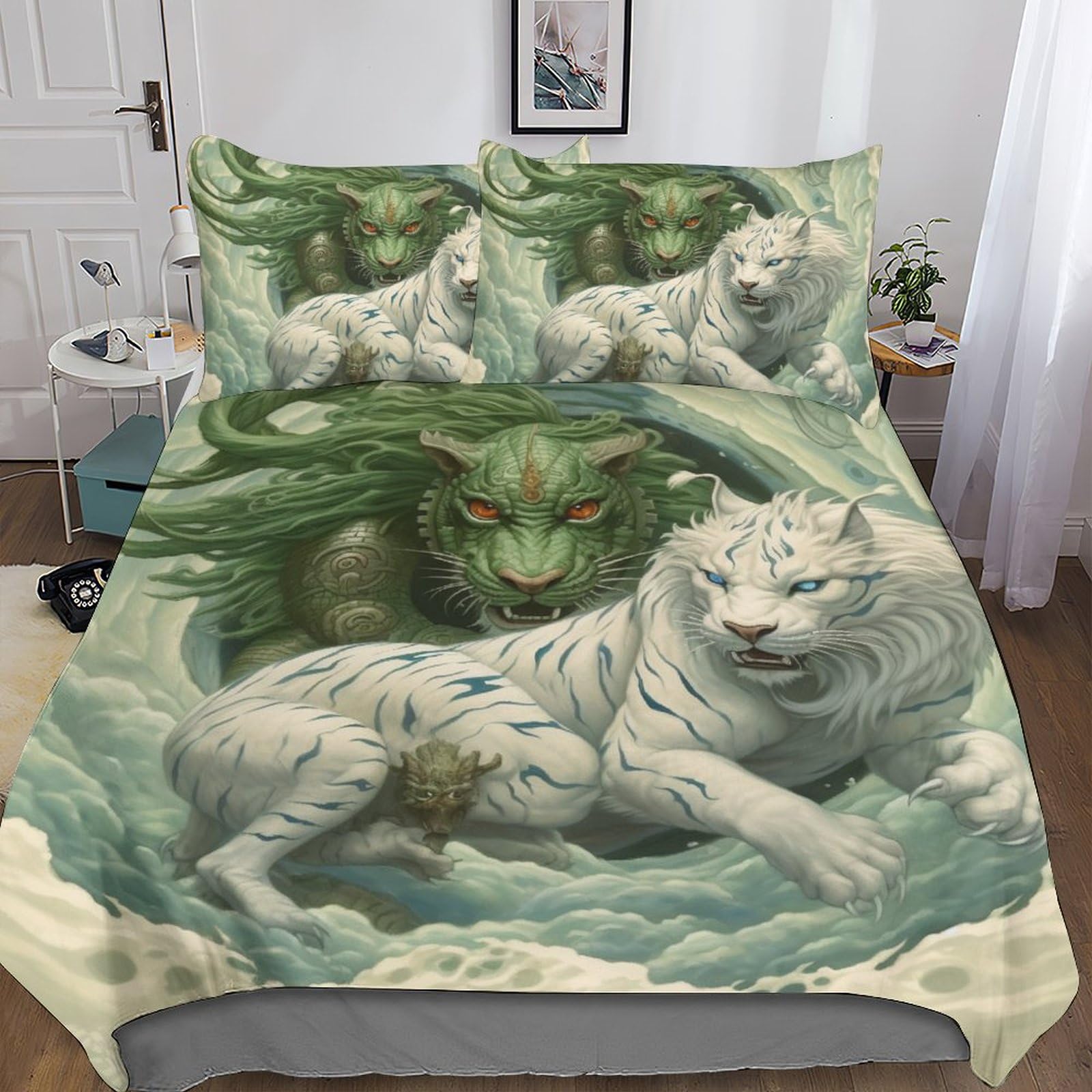 Ensemble de housse de couette 3D Artistry en microfibre douce au design White Tiger