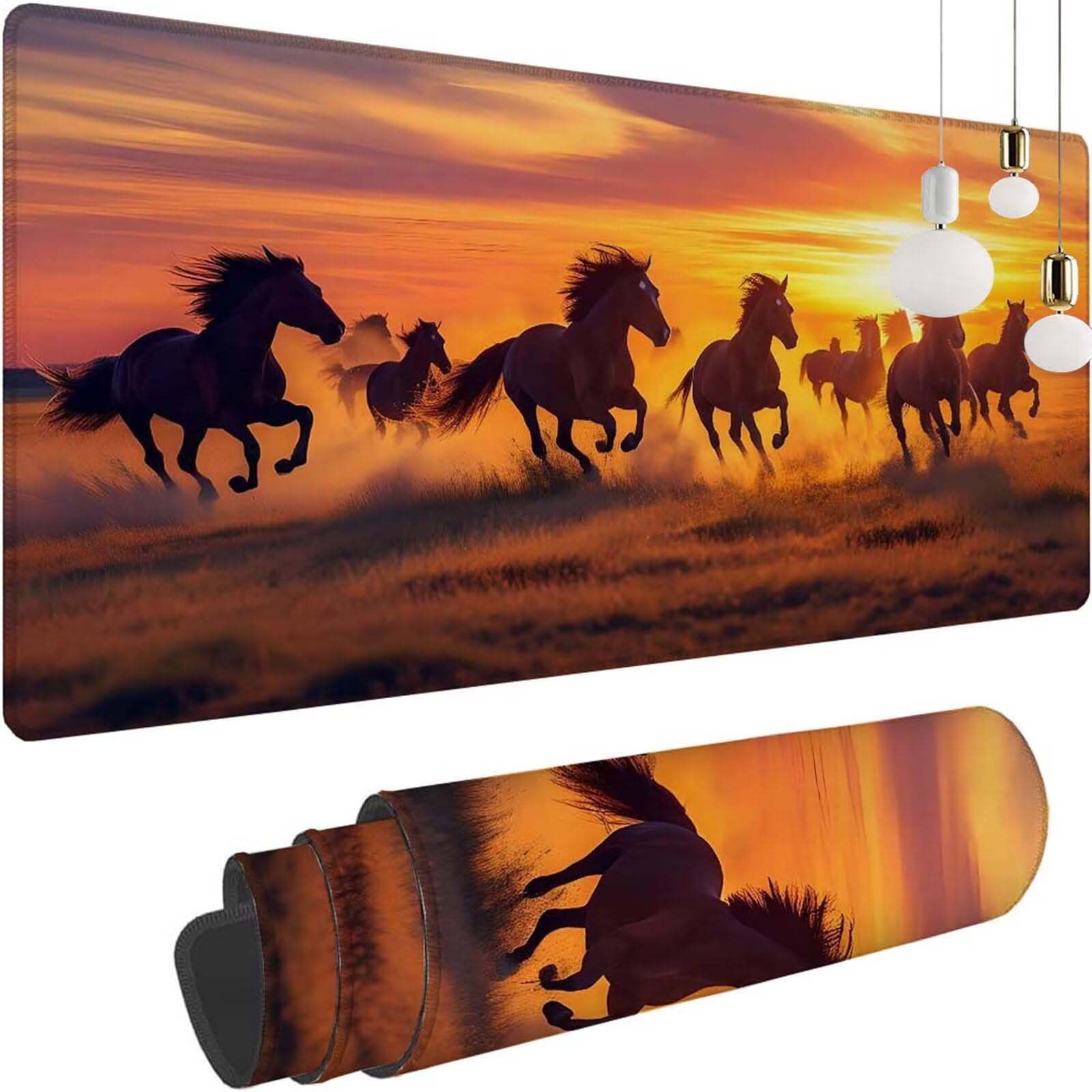 Alfombrilla Ratón Atardecer Caballo Alfombrilla Ratón XXL 1400x600x3mm Mouse Pad Resiste Salpicaduras, Extendida de Gran Tamaño con Bordes Cosidos, Mejora la Precisión y la Velocidad, Duradera y-325