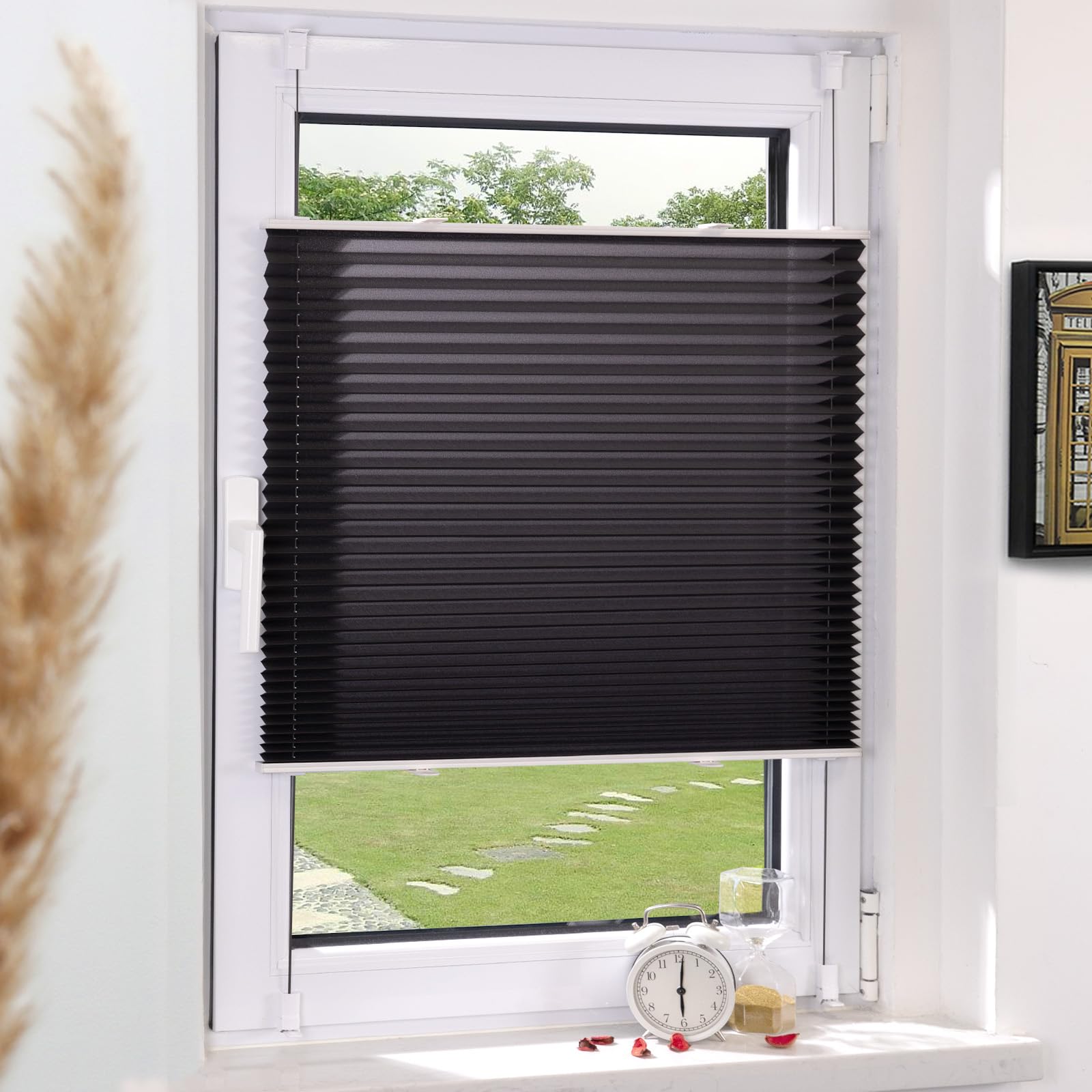 Grandekor Plissee Klemmfix ohne Bohren Anthrazit 40x120cm(BxH) Plissees lichtdurchlässig Blickdicht Jalousien ohne Bohren Fensterrollo Klemmrollos Sonnenschutz Sichtschutz Faltrollo Rollos für Fenster