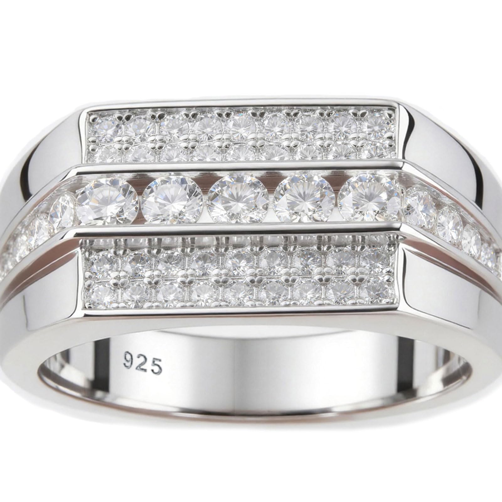 Heinlov Moissanite Mens Wedding Band D Color VVS1 925 Sterling Silver Engagement Rings Pave Round Eternity Promise Ring Size 7-13