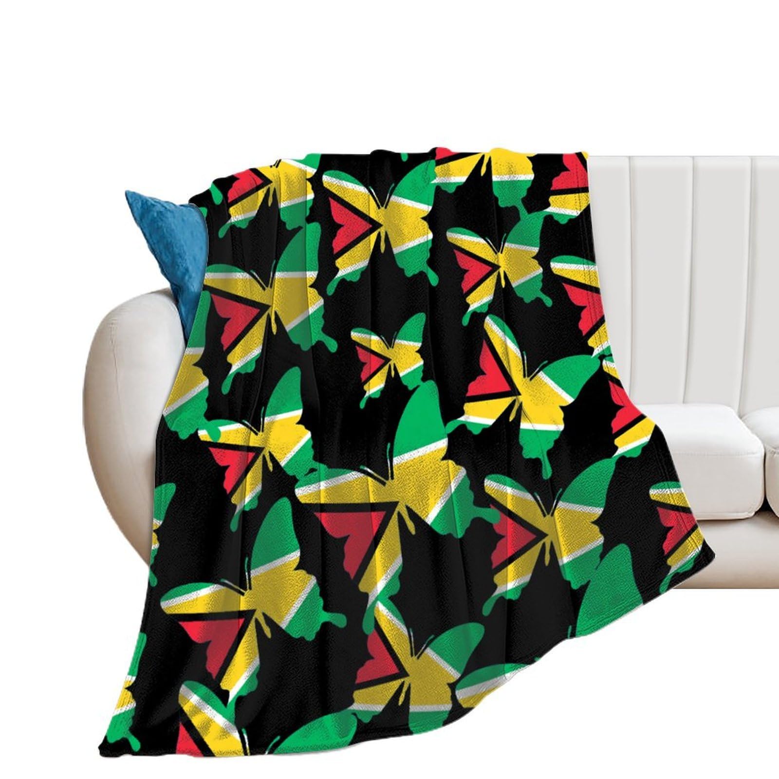 OUTBDNVFSA Guyana Flag Butterfly Throw Blanket Lightweight Summer Blankets for Bed Sofa Camping Travel