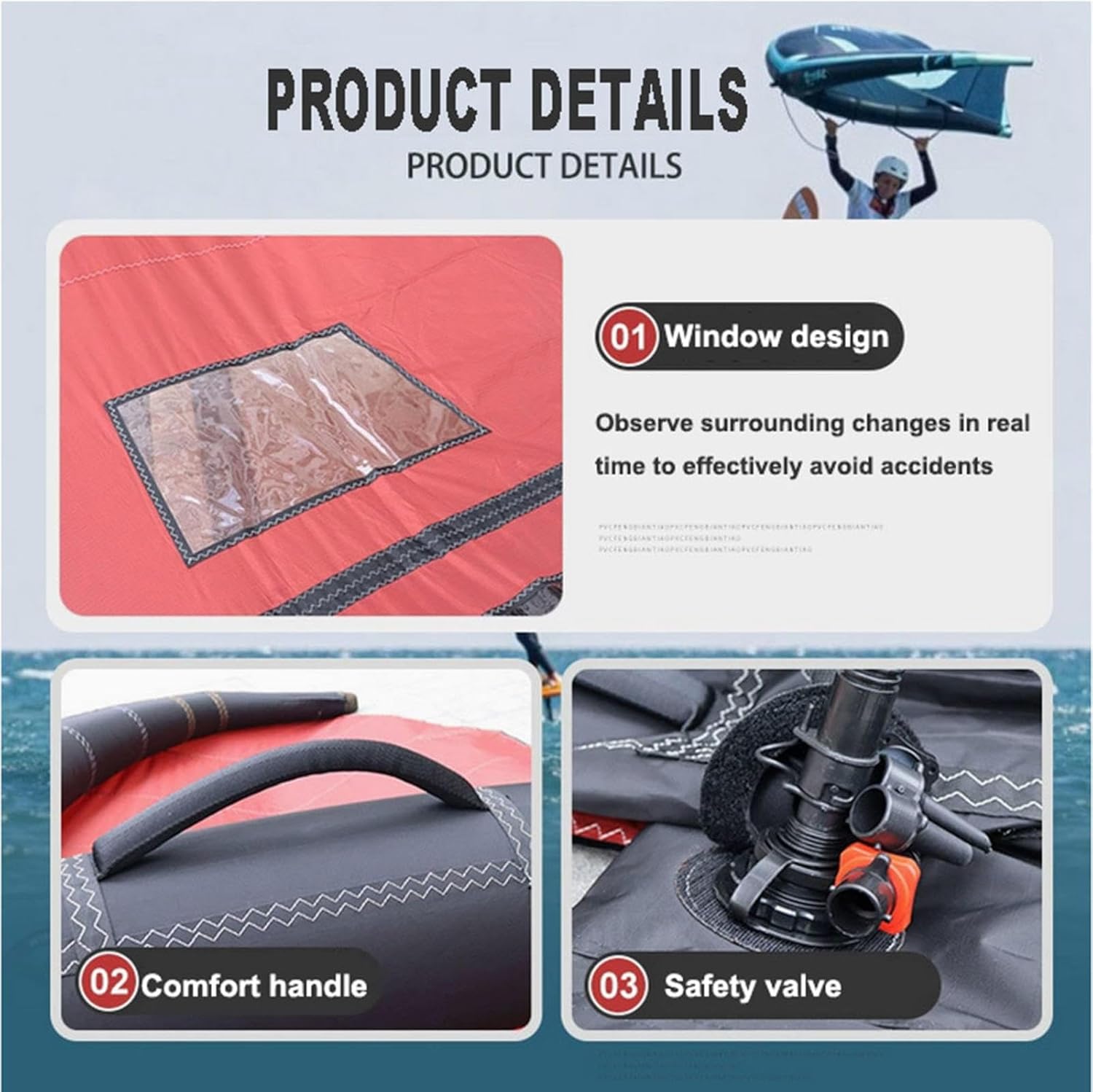 Windsurfing Inflatable Wing,Wind Wingfoil and Hydrofoil Board, Handheld Surf Sail, with Window, for Water Sports, Kiteboarding, Surfing