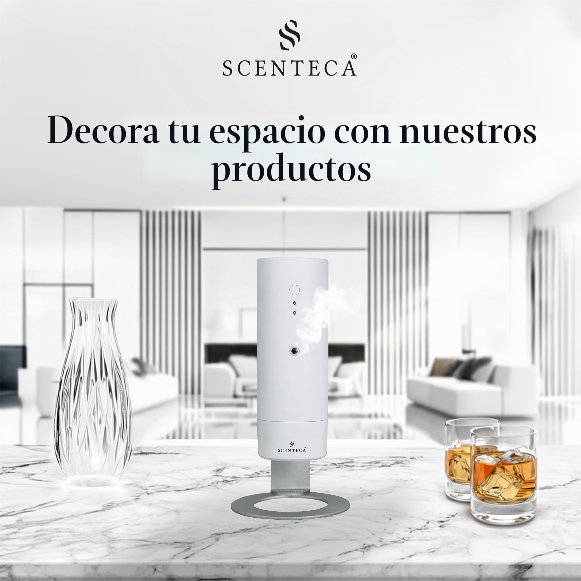 SCENTECA Difusor eléctrico Mod. AD-BC3, Fragancia incluida Té Blanco y Flores de Primavera, difusor de aceites Esenciales por nebulización sin Agua, Ideal para casa y Oficina (50 ml)
