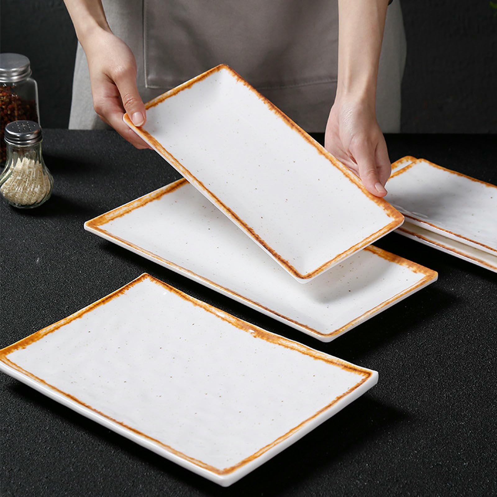 Nordic Ceic zestaw zastawy stołowej – wykwintny kwadratowy talerz glazurowany 28 cm i nieregularne naczynie 33 cm – porcelana z imitacji porcelany do jadalni Ele Dining