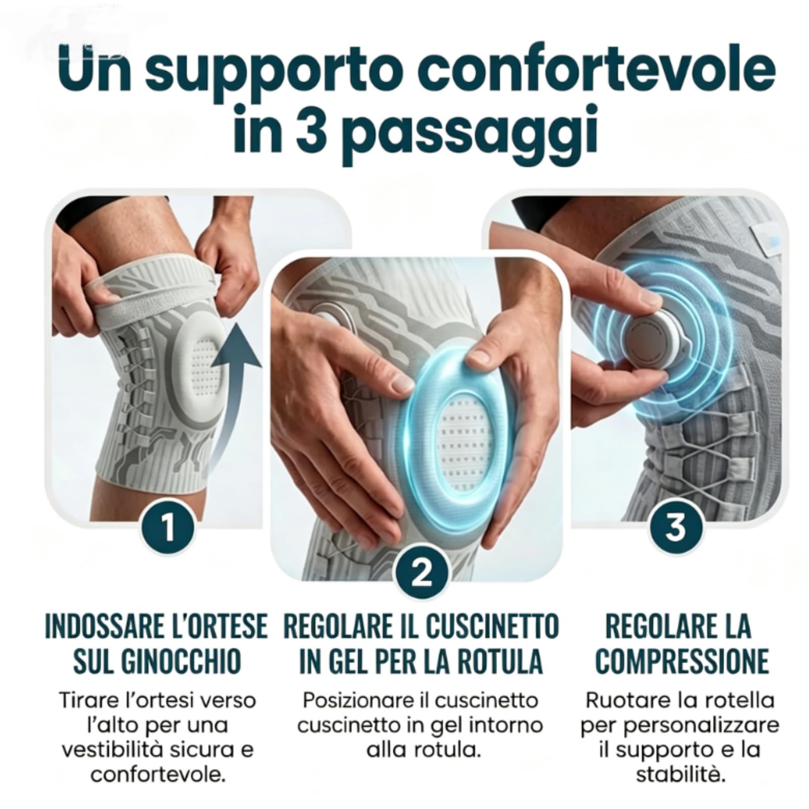 MEIION RipoZen Ginocchiera Regolabile con Manopola | Supporto Ginocchio Stabile Traspirante,Design Ergonomico Antiscivolo per Sport e Uso Quotidiano