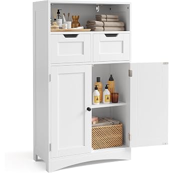Bealife Bathroom Cabinet with 2 Drawers Adjustable Shelf Multifunctional for Bathroom Bedroom Hallway White 60 x 30 x 108 cm White