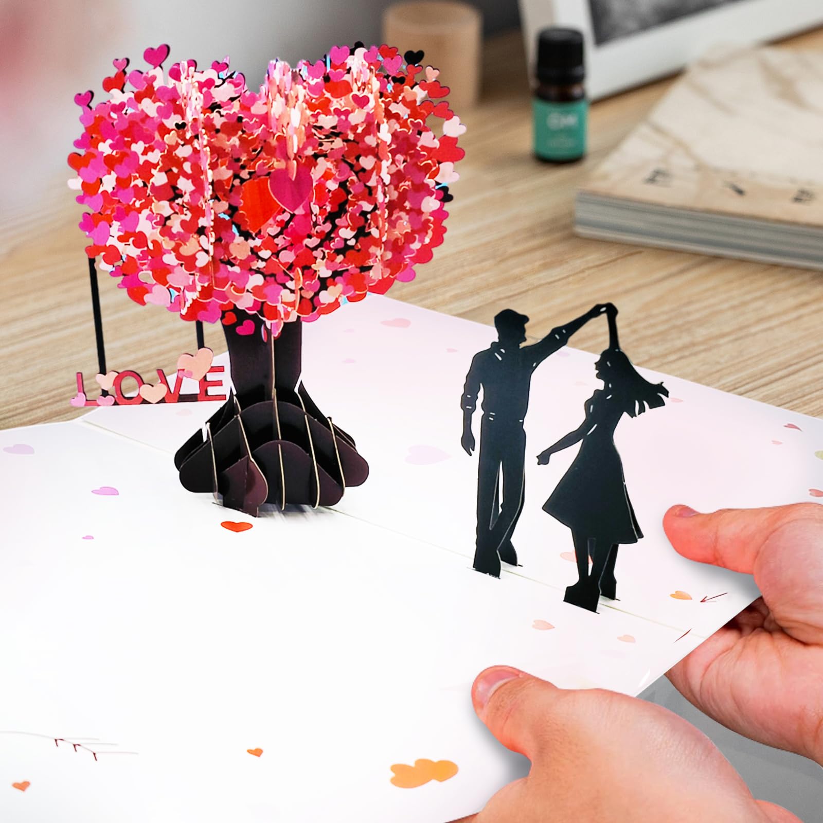 Tarjeta de aniversario 3D desplegable, tarjeta del día de San Valentín para ella, él, esposa, pareja, marido, boda, tarjetas de árbol de amor de 6 x 8 pulgadas, incluye sobre y etiqueta para