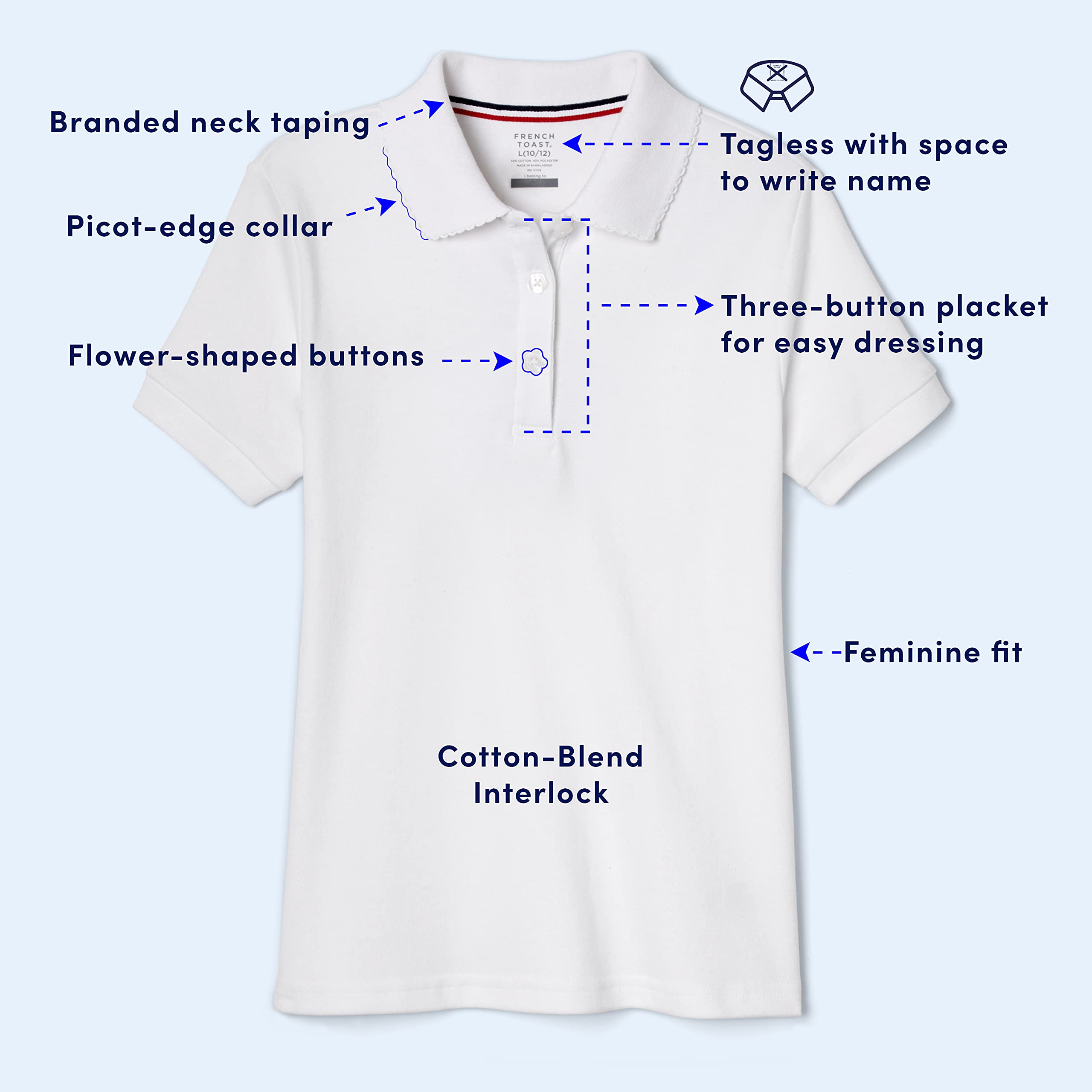 French Toast Girls' Short Sleeve Picot Collar Polo School Uniform Shirt