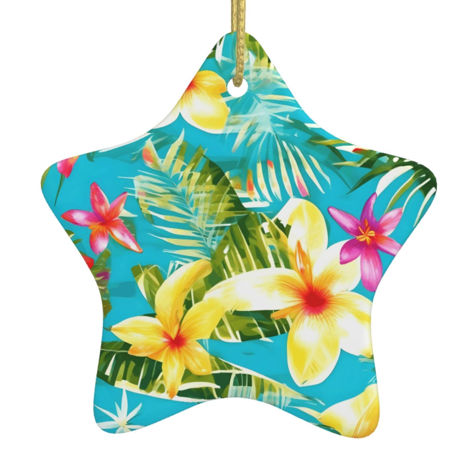 Nbtghga White Summer Style Hawaiian Print Christmas Ornaments, Ceramic Hanging Ornament, Round Shape Decorations