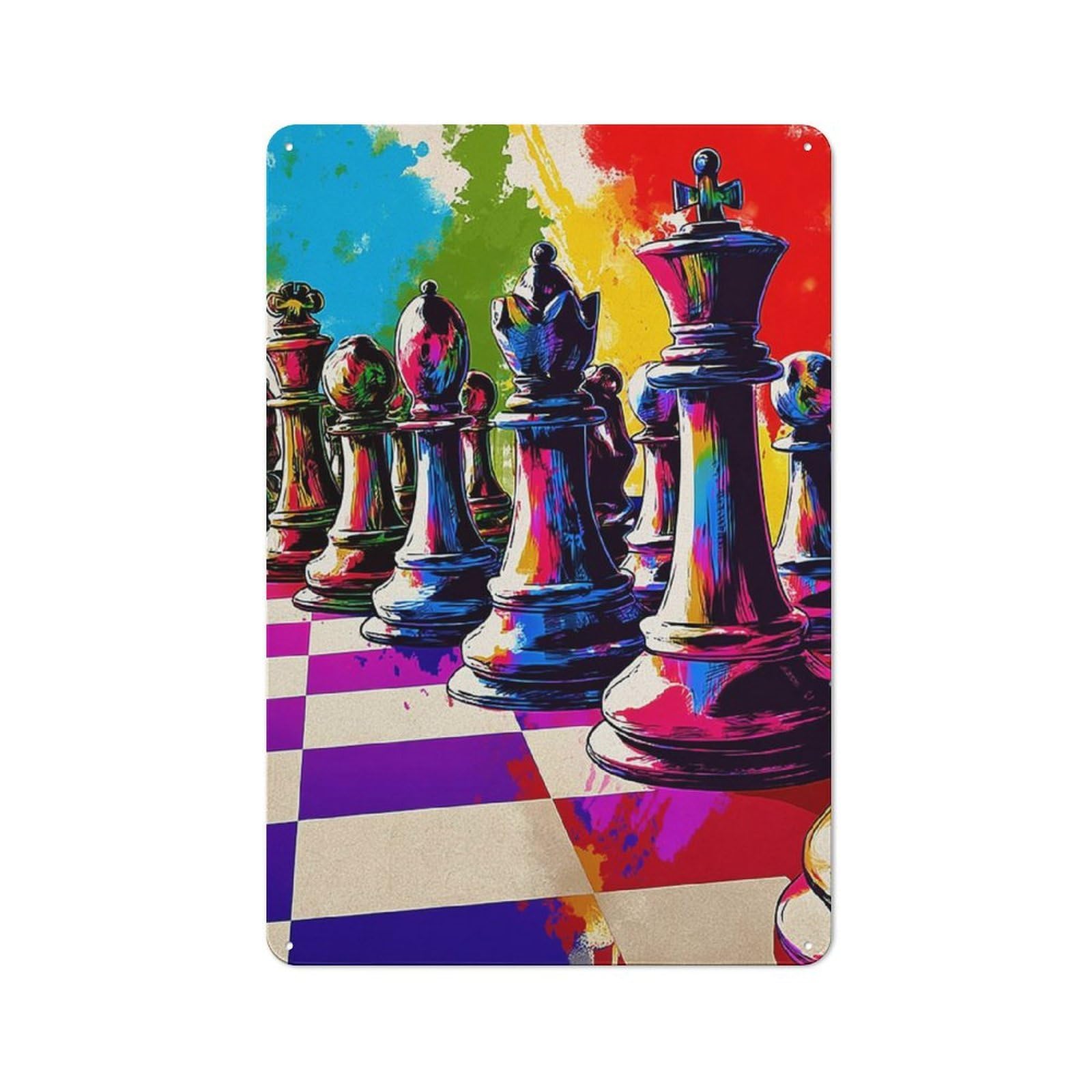 Junmoney Colorful Chess Abstract Art Metal Sign 30X20cm With For Home Bar Wall, Retro Decor, For Garage, Workshop And Man Cave Decoration