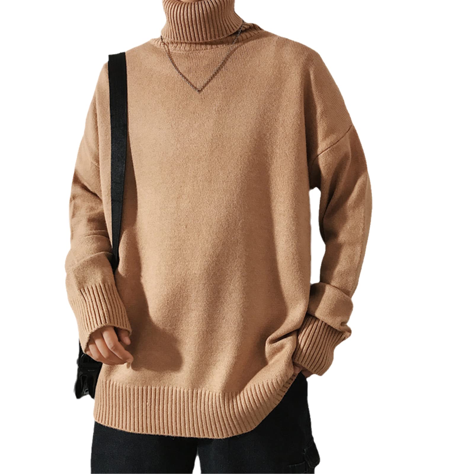 Vogrtcc Hombres De Gran Tamaño Cuello De Tortuga Suéteres De Invierno Moda Jersey Harajuku Negro Prendas De Punto, azul claro, M