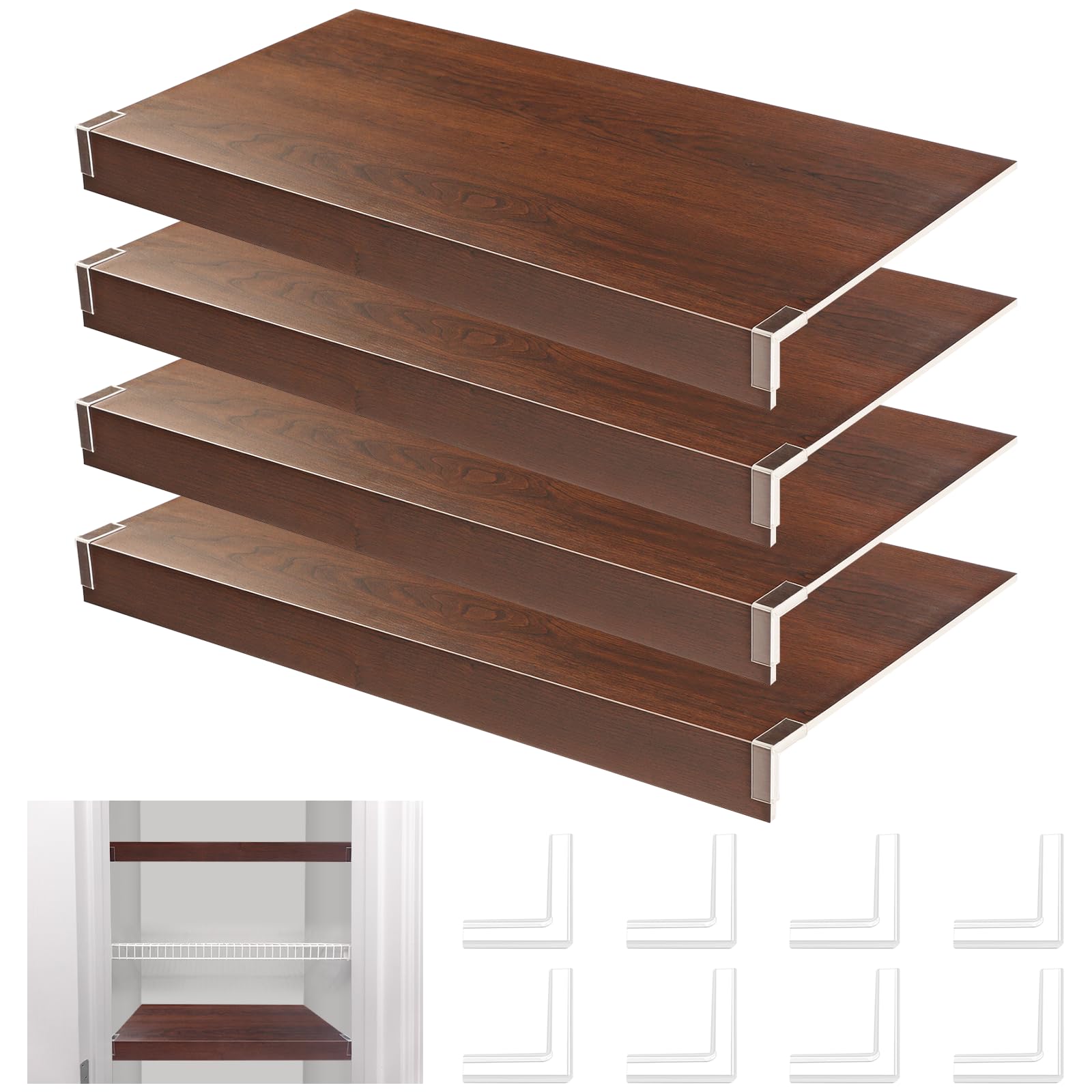 CroBlissful 4 juegos de cubiertas de alambre de PVC de 61 x 30.5 cm, cubiertas extraíbles de madera texturizada para estantes de despensa con clips acrílicos para estanterías de alambre, organización