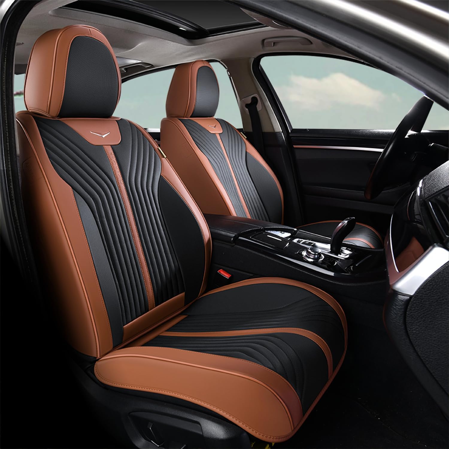 FLORICH Seat Cover Full Set Brown Seat Covers Waterproof Car Seat Cushion Leather Automotive Seat Covers Car Seat Protector Universal Fit for Most Cars Trucks SUV, Brown&Black