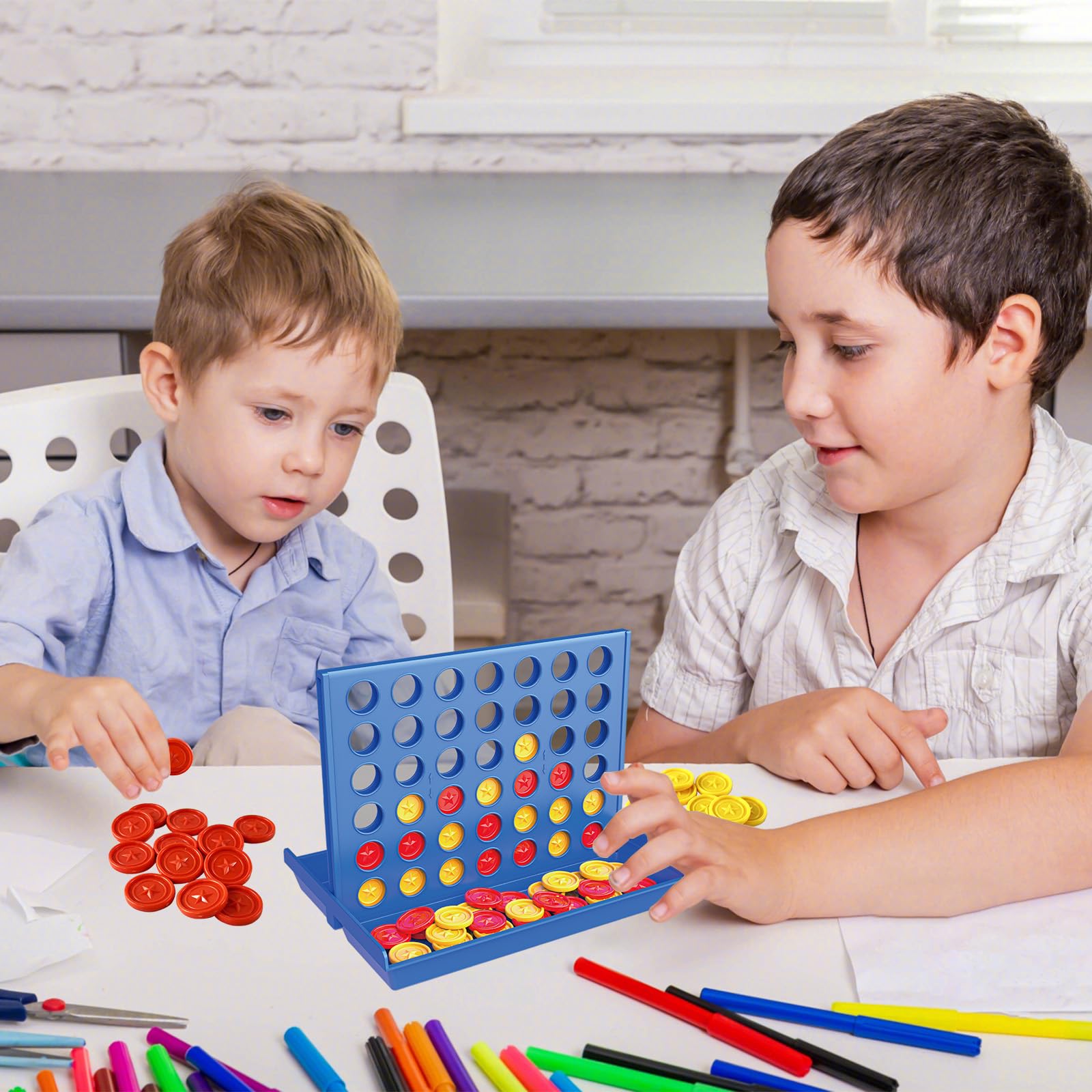Cuatro en Raya,Four Wins Juego de Viaje, Juguete Educativo para niños, Juego de Estrategia para niños 3 4 5 6 7 8（Formato Grande）