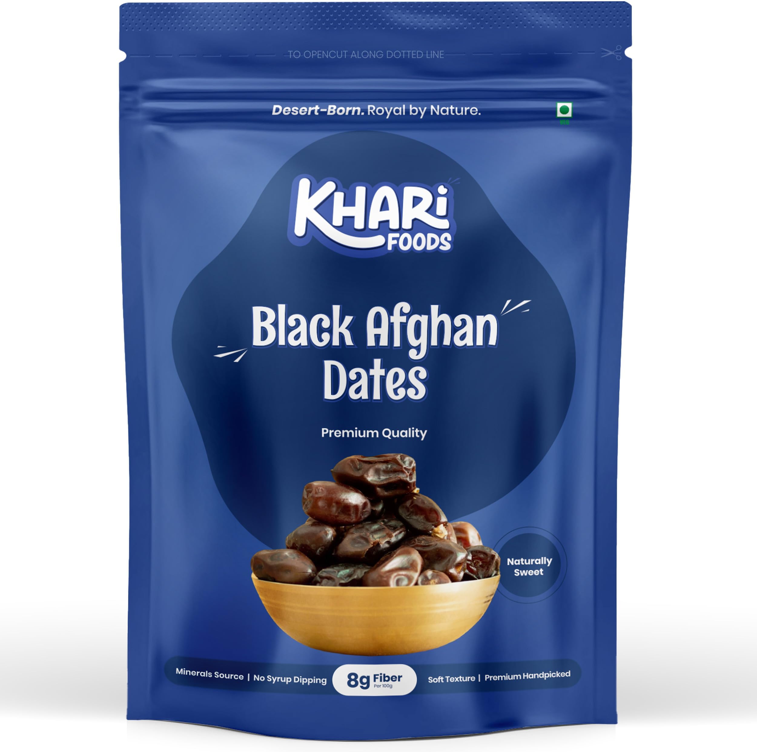 Khari Foods Premium Black Afghan Dates High Fiber Soft Dried Fruit Khajur/Khajoor Energy Health Snacks (400g)