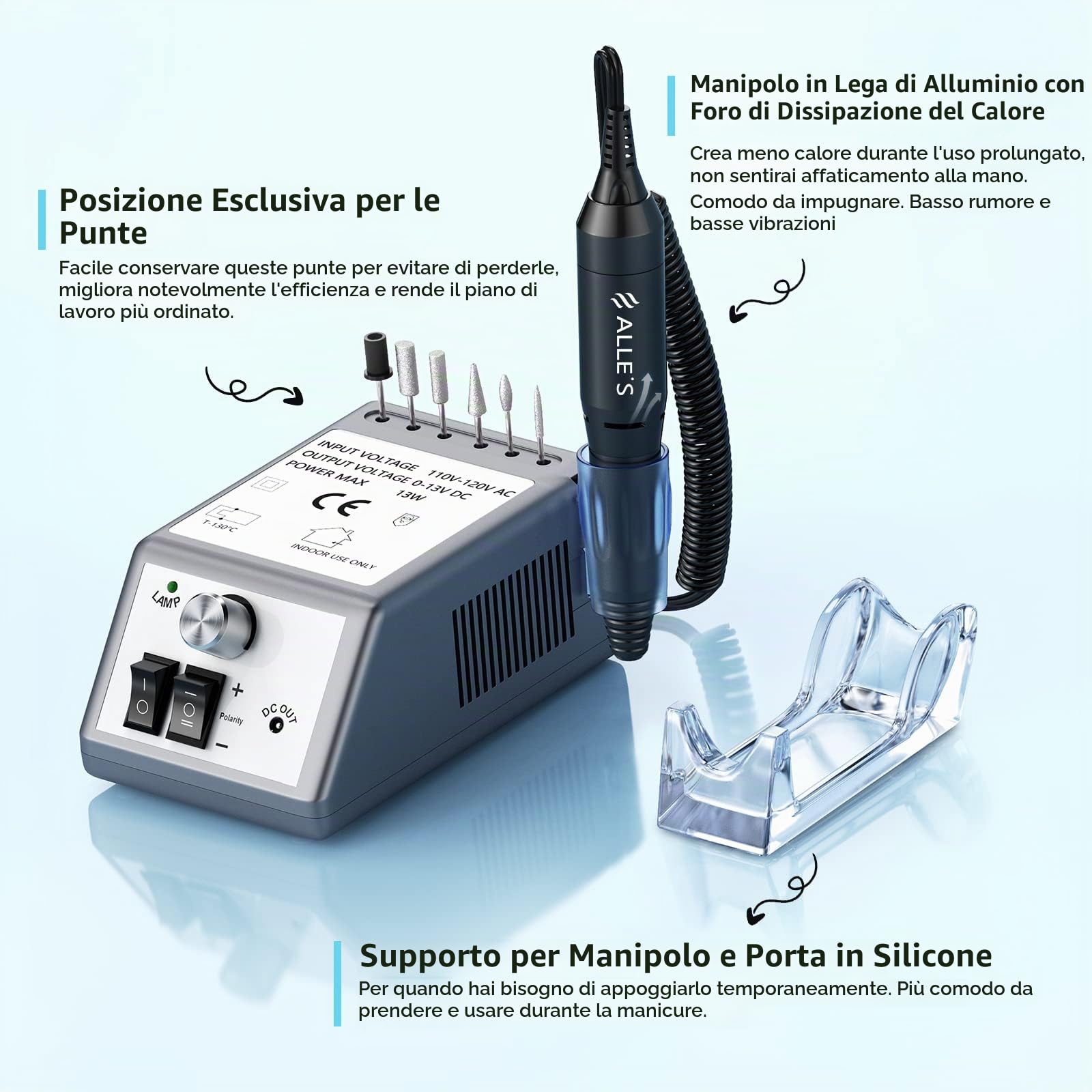 Fresa per Unghie Professionale, Lima per Unghie Elettrica 20000RPM, Efile Buffer Strumento per levigare unghie acriliche con set di punte per unghie e nastri abrasivi (grigio)