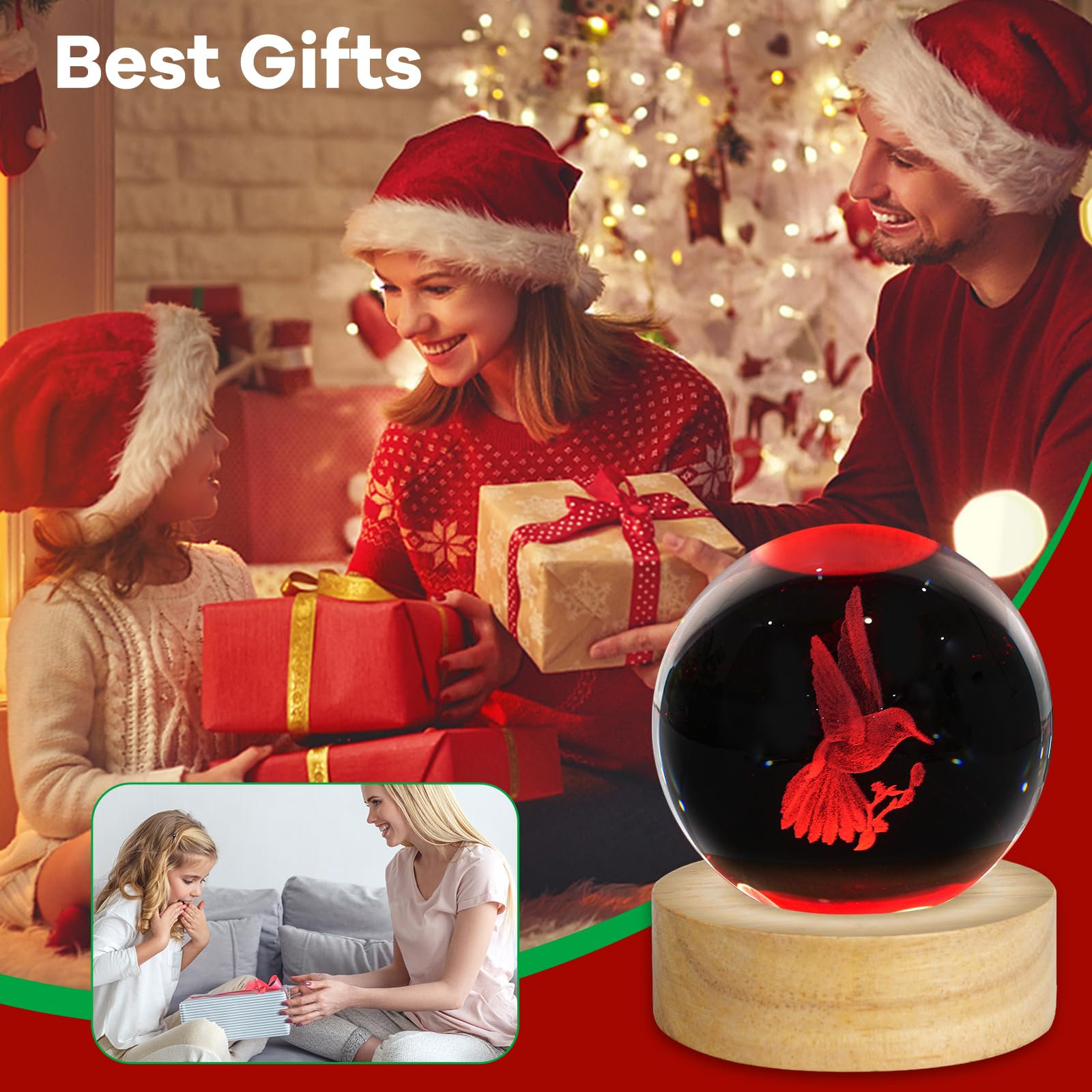 3D koliber kryształowa kula lampka nocna 6 cm figurki kolibra dekoracja lampa stołowa z 16 zmieniającymi się kolorami koliber rzeczy do pokoju urodziny Boże Narodzenie koliber prezenty dla kobiet