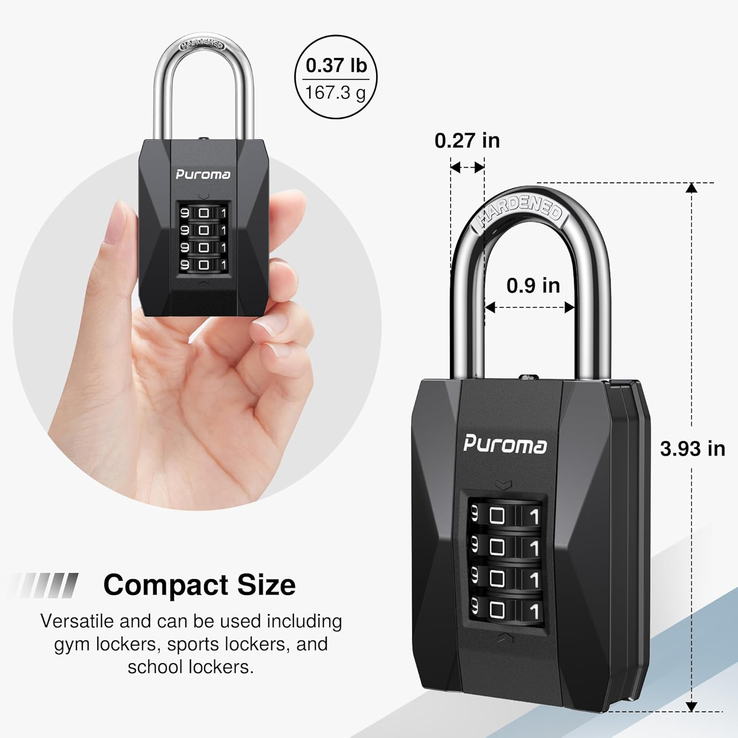Puroma Gym Locker Lock Combination Padlock Heavy Duty Weatherproof 4 Digit Resettable Code Durable for Sports, Fence, Toolbox, Gate, Case, Hasp Storage