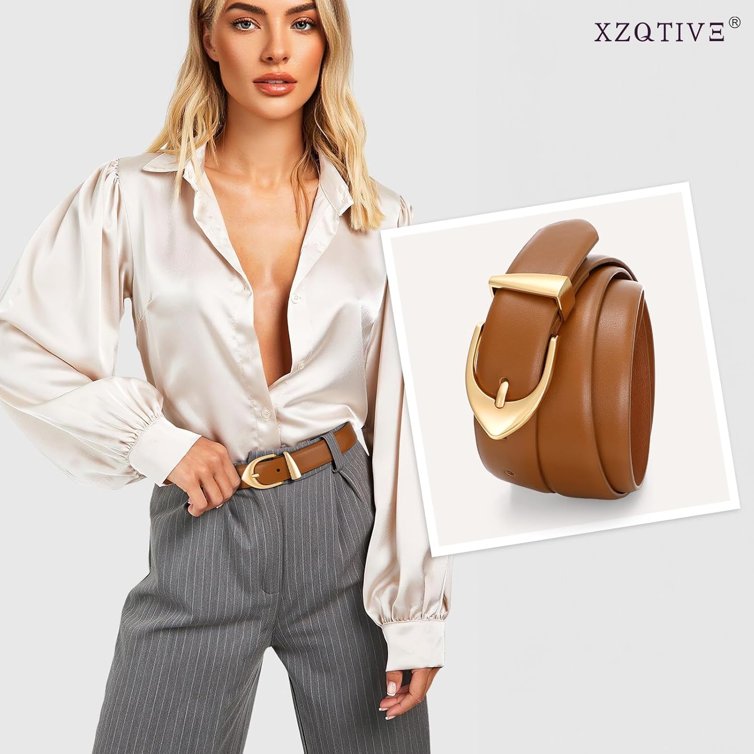 XZQTIVE Women's Leather Belts, Classic Minimalist Design For Jeans Pants Dresses, Black Belt With Gold Buckle - Image 5