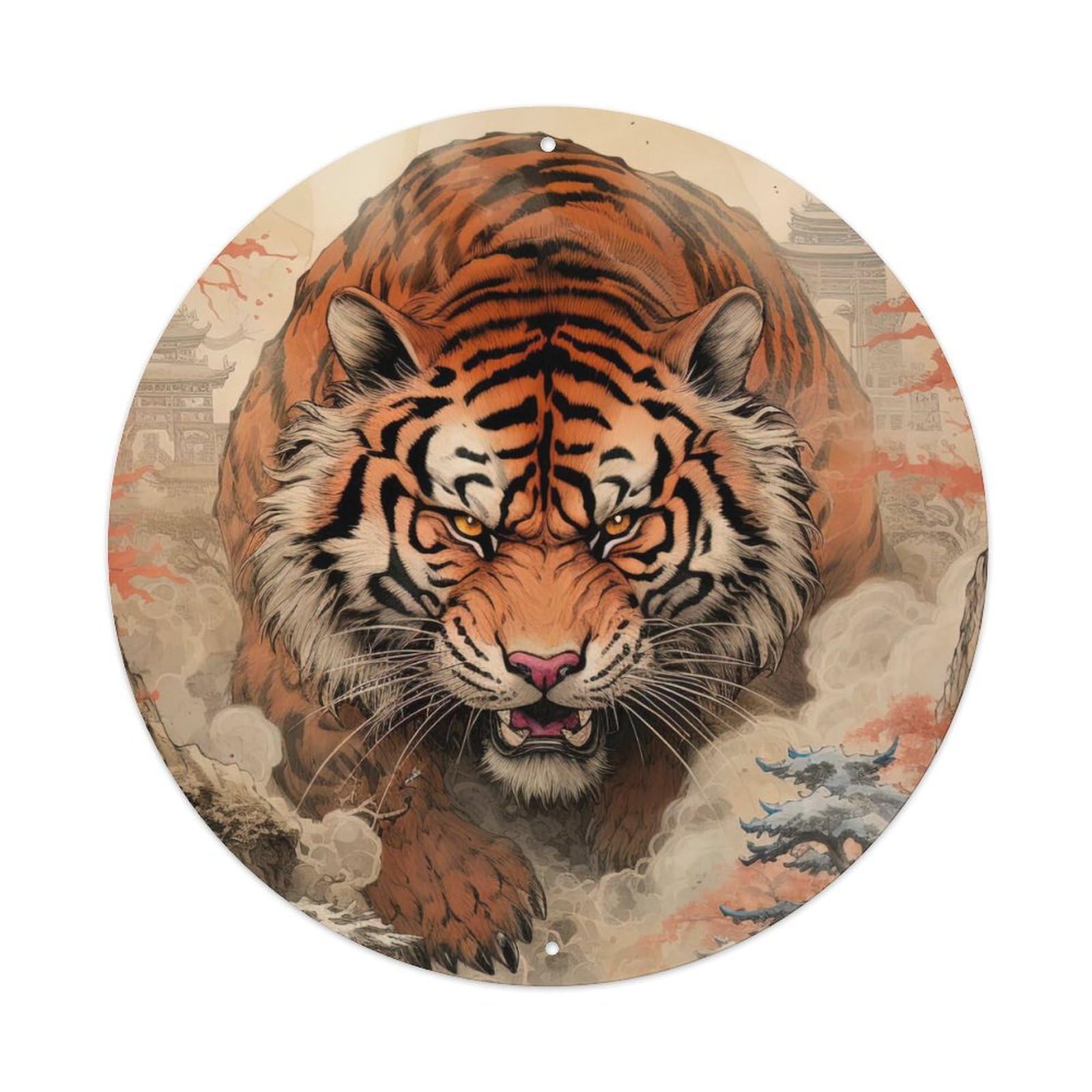 Animal Artwork The Fierce Tiger Vintage Metal Tin Sign Plaque Wall Decor for Cafe, Club Bar, Office, Garden Metal Poster 8x8Inch