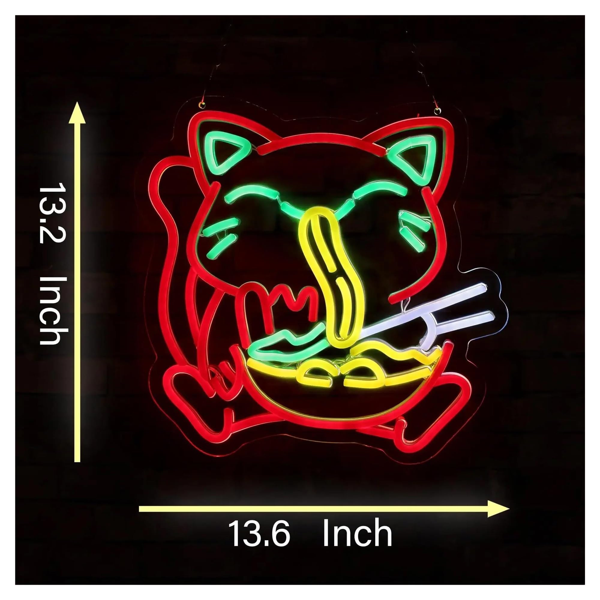 XENITE Luces Art Decoration Christmas Letrero De Neón Con Luz Regulable Para Decoración De Pared, Diseño De Gato Ramen, Ideal Para Restaurantes, Cafeterías, Cocinas Japonesas,33.5cmx32cm