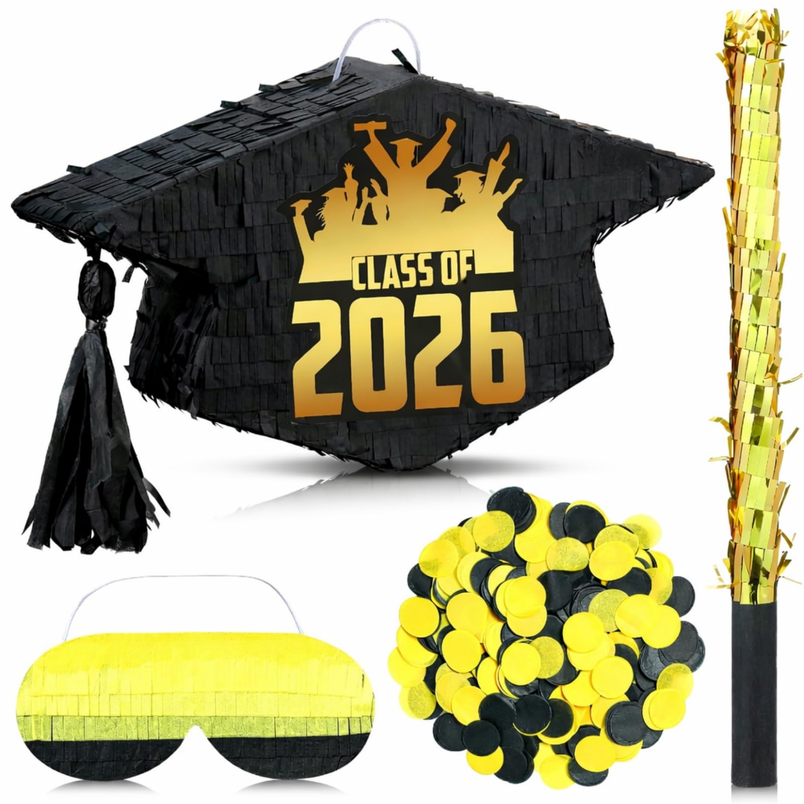 HyDren Piñata per laurea 2025, 40 cm, classe del 2025, con pipistrello e coriandoli per università, scuola media, congratulazioni, forniture per feste di laurea (stile elegante)