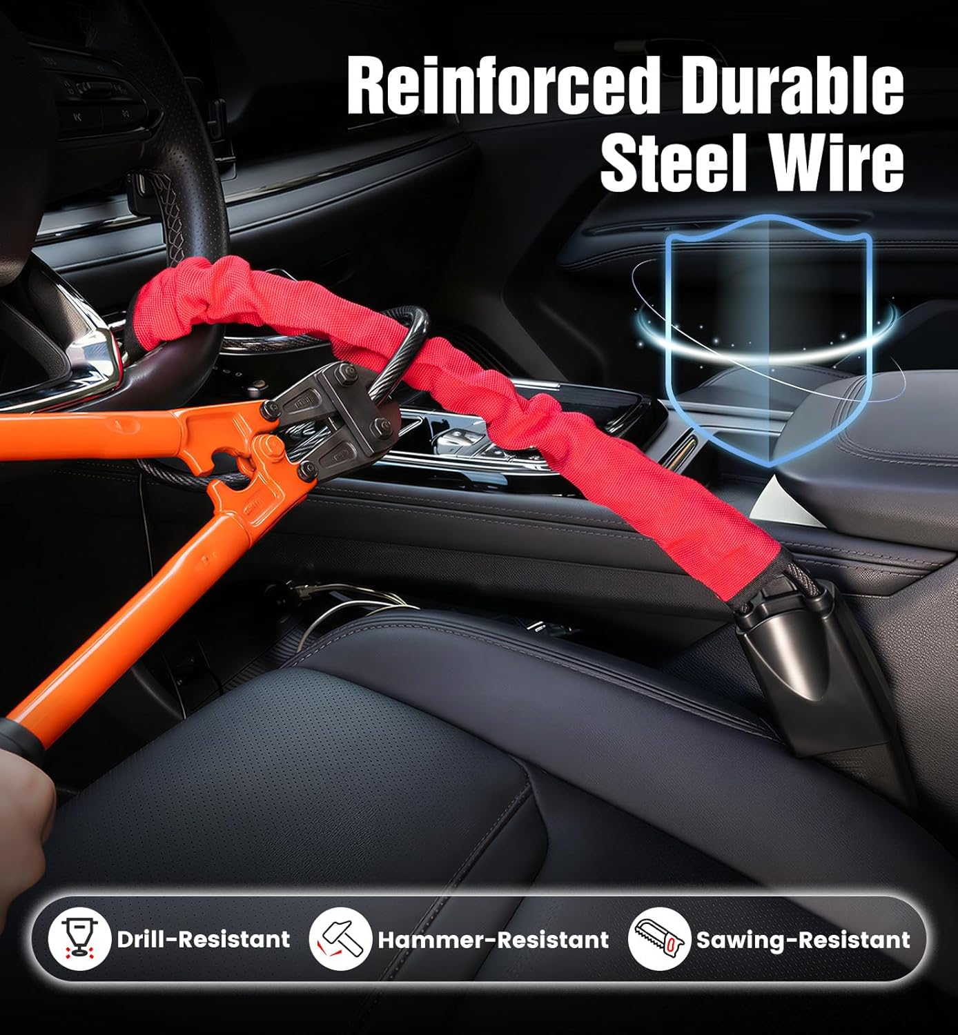 Steering Wheel Lock 2 Pack Steering Wheel & Seat Belt Lock Anti Theft Car Device 17 Inch Adjustable Universal Lightweight Compact Design Easy Storage Security Lock Fit Most Cars SUVs Trucks Vans