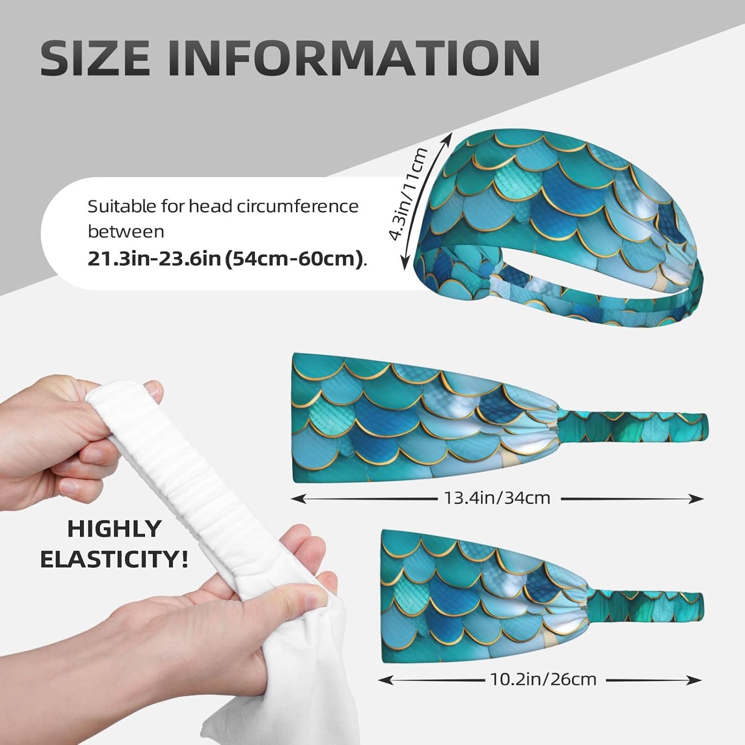 Mermaid Scale Print Elastic Headband Breathable Workout Hair Band Running Cycling Outdoor Activities