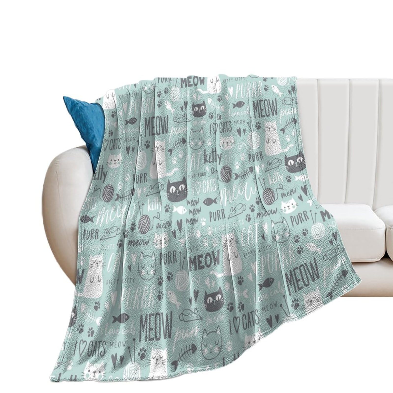 Plaid flanelle pizza mignon et chat jeté de lit canapé enfant doux