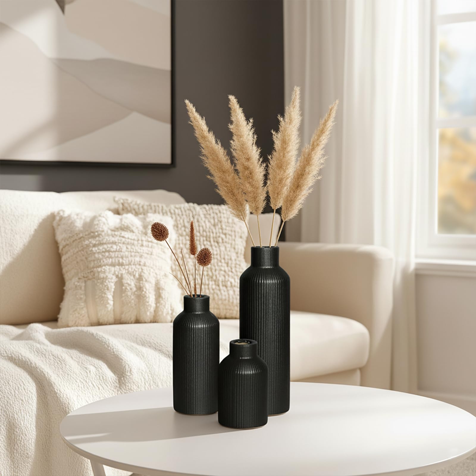 Set di 3 vasi da fiori in ceramica moderni, piccoli vasi testurizzati, decorazione per la casa, cucina, camera da letto, ufficio, soggiorno, bagno e mensola, centrotavola da 25,4 cm + 12,7 cm + 12,7