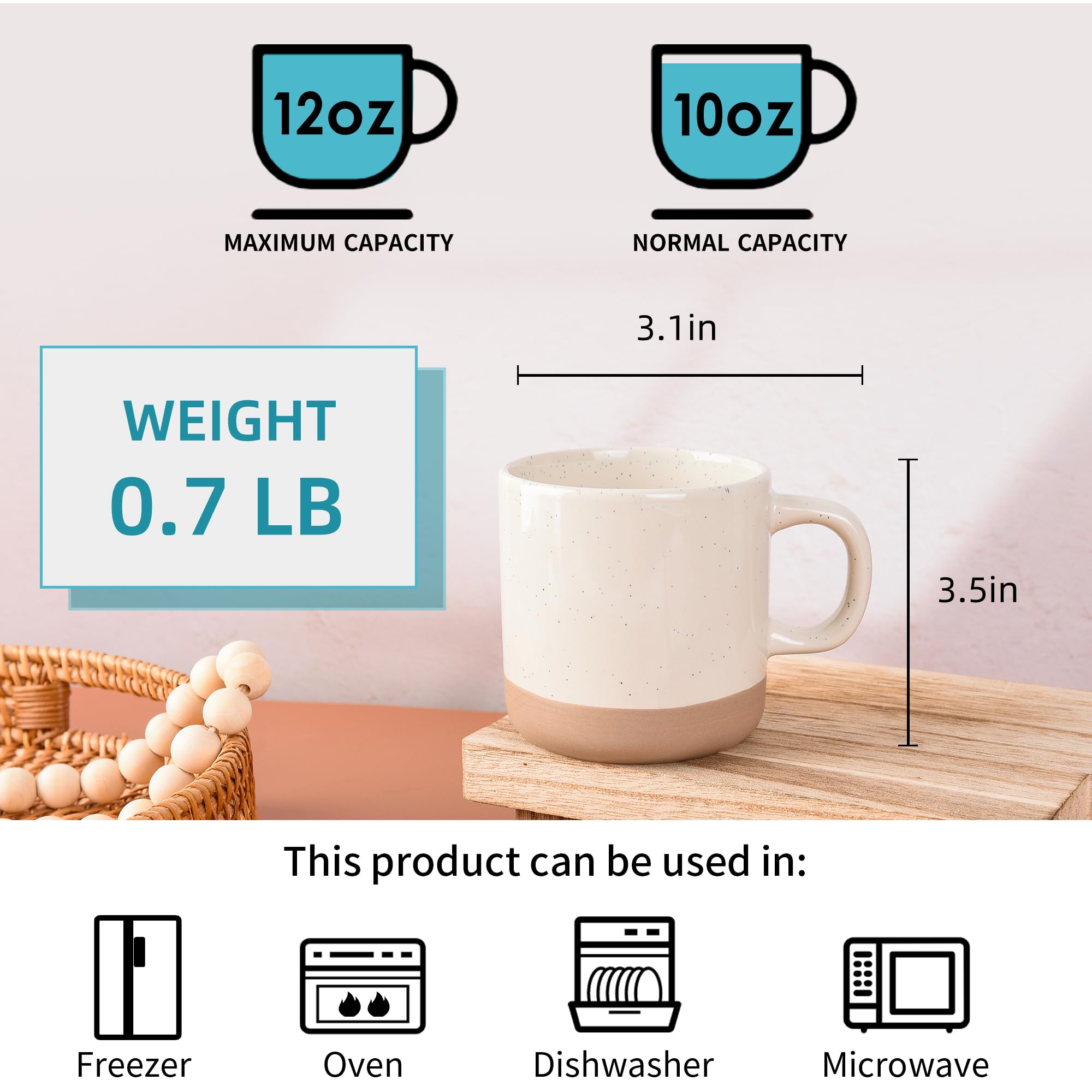 BYCNZB Juego de 6 tazas de café de 10 onzas con asa para café, té, cacao, leche (crema)