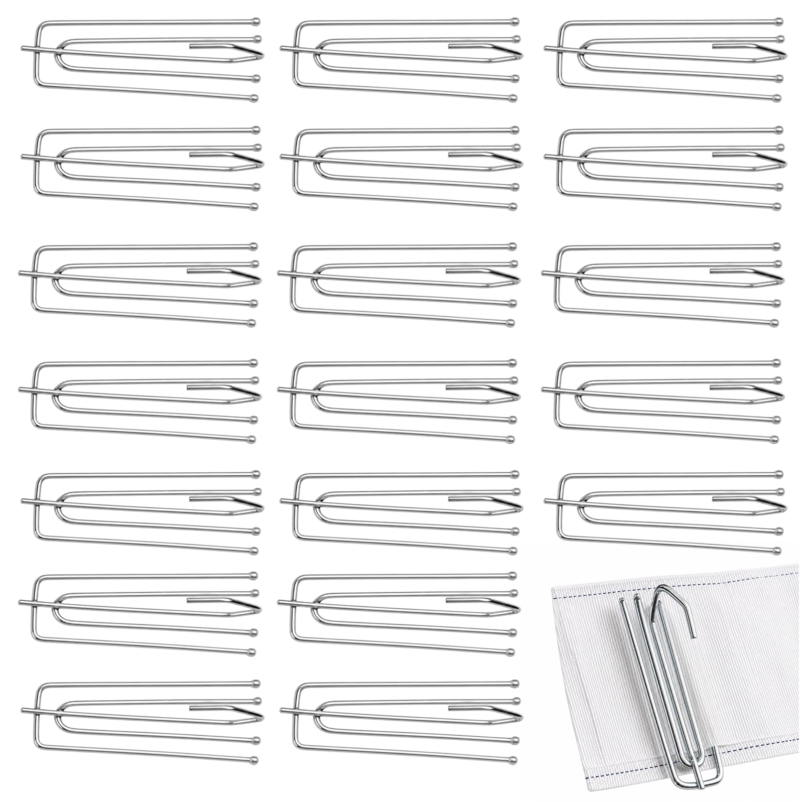 50 Pcs Pinch Pleat Curtain Hooks, Heavy Duty Stainless Steel Metal Pencil Pleat Header Tape Pins for Window, Door, Bathroom Curtains