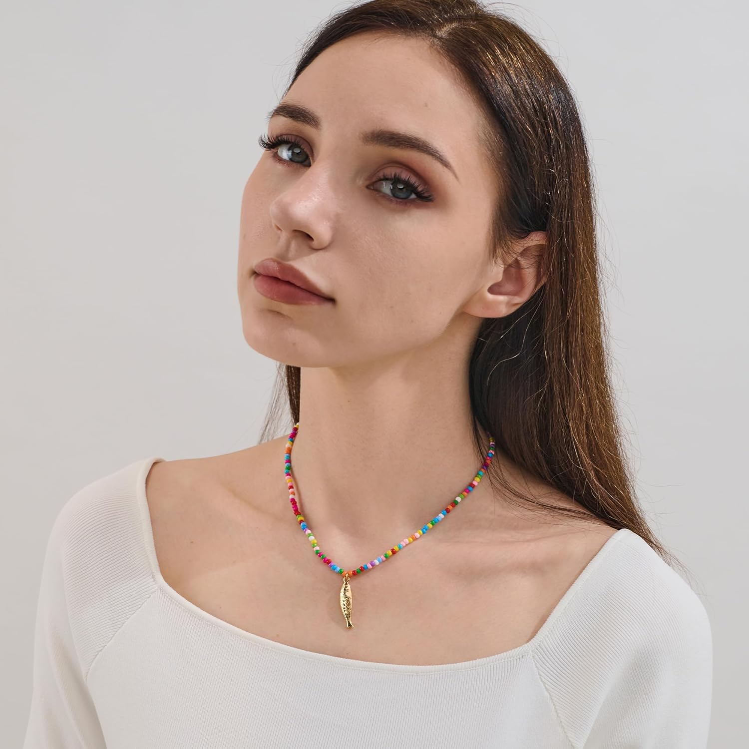 Beach Colorful Beaded Necklace for Women - Ocean Fish Pendant Necklaces, Boho Beach Jewelry | Ocean Jewelry Gift for Women - Image 2