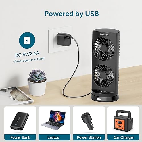 Miniatura 3 de DR.PREPARE Ventilador oscilante de escritorio, ventilador de torre con motor de CC para dormitorio en casa, control remoto, 3 velocidades,