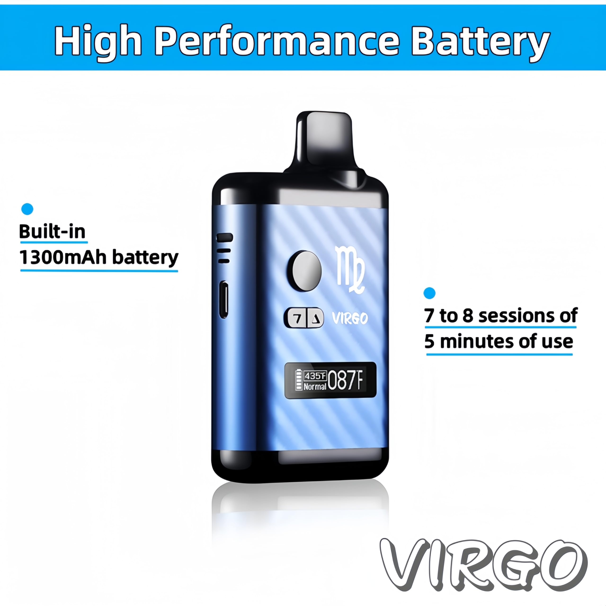 Vaporisateur Virgo pour herbes sèches, chambre chauffante en céramique, affichage OLED et contrôle de la température (gris)