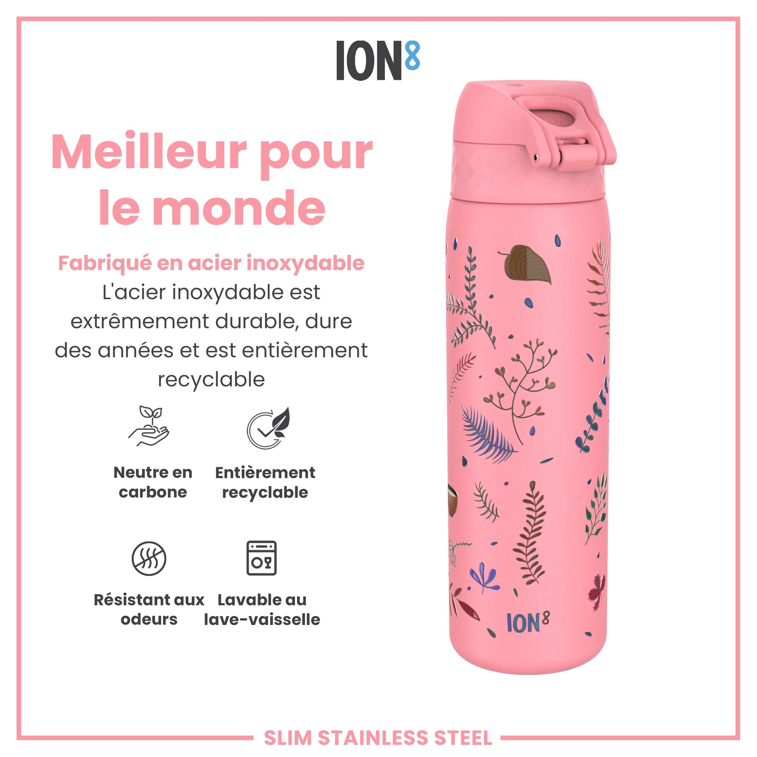 Gourde Inox Ion8 600ml Anti-Fuite - Design 3D Réservoirs, Poignée Transport, Lave-Vaisselle