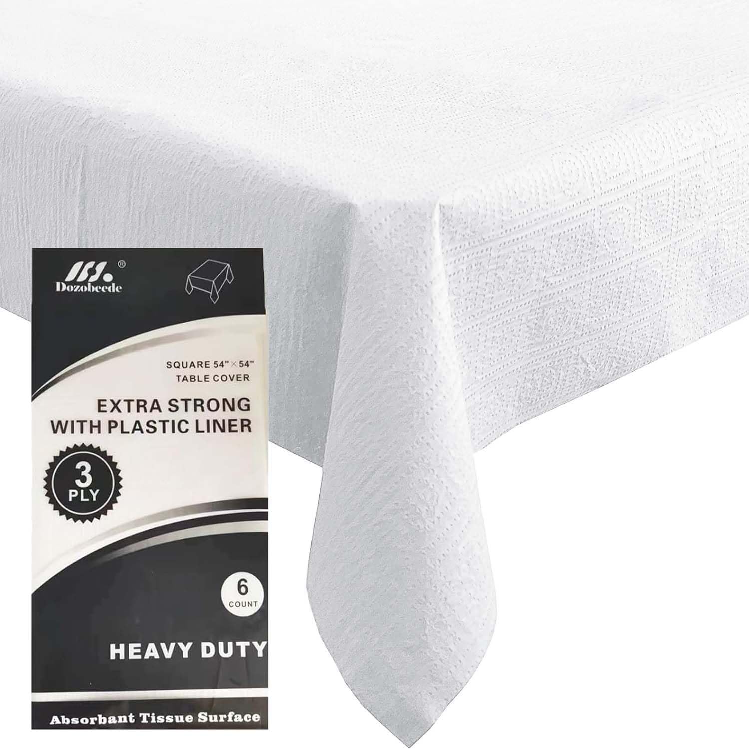 6 Pack] White Square Tablecloths 54x54 Inch, Disposable Paper