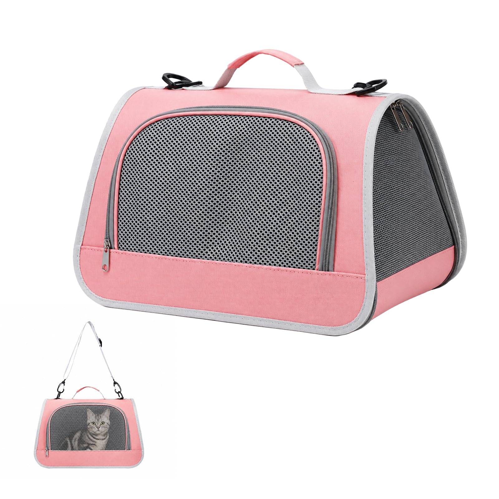 Foldable Small Animal Carrier Bag, Breathable Pet Travel Bag with Perspective Window, Oxford Fabric Portable Guinea Pig Rabbit Hamster Carrier for Outdoor Travel Walking (Pink)