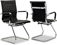 Vista 12 de VESCASA Sillas de oficina para invitados con respaldo de diseño de rejilla rómbica, sillas de recepción de piel sintética con brazos para sala