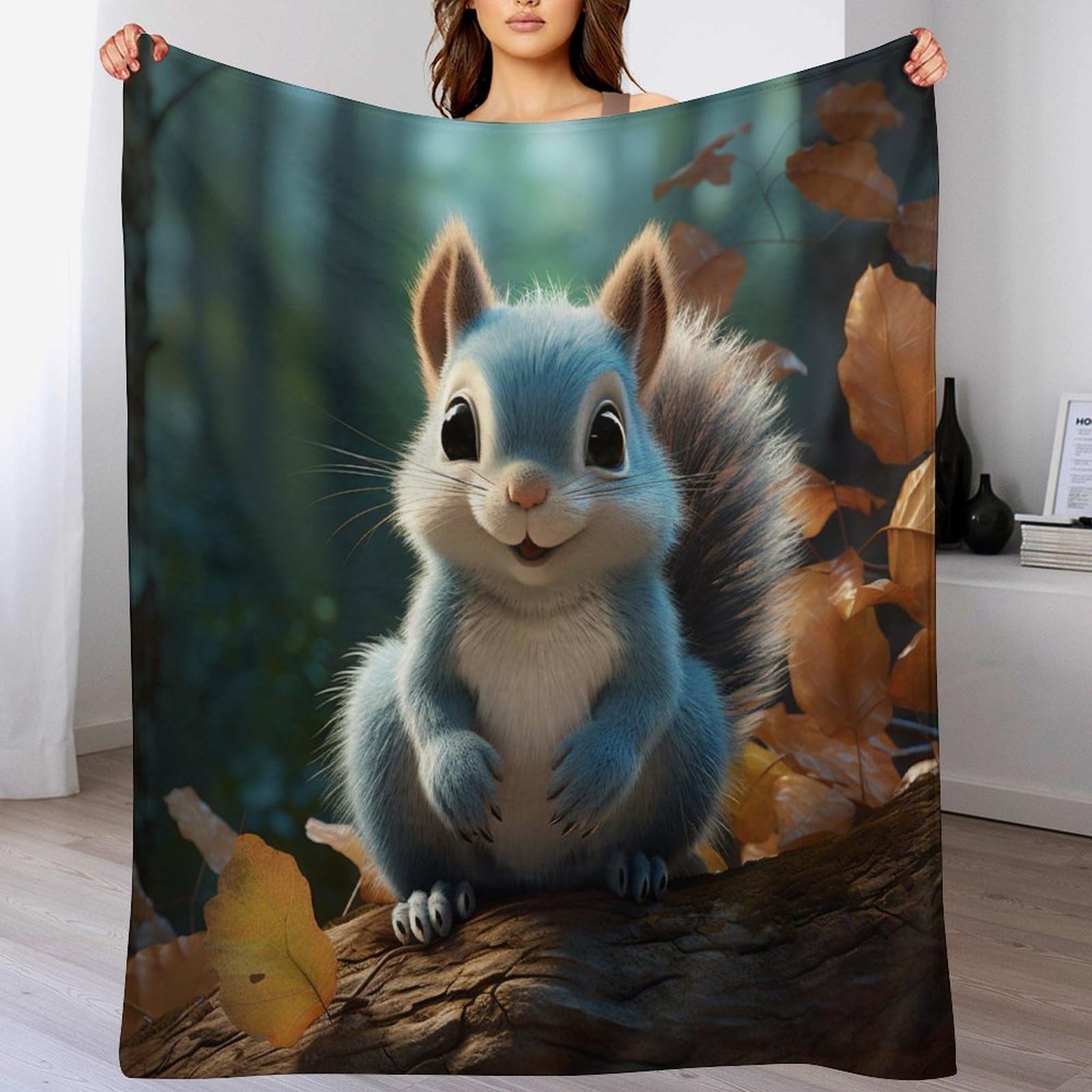 Plaid écureuil en flanelle douce 180x200cm pour canapé