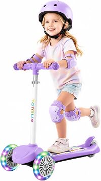 TONBUX Kids Scooter for Ages 3-8, Toddler Scooter with Light-Up Wheels, Adjustable 4-Level Height 3-Wheel Scooters for Kids, Lean-to-Steer Design