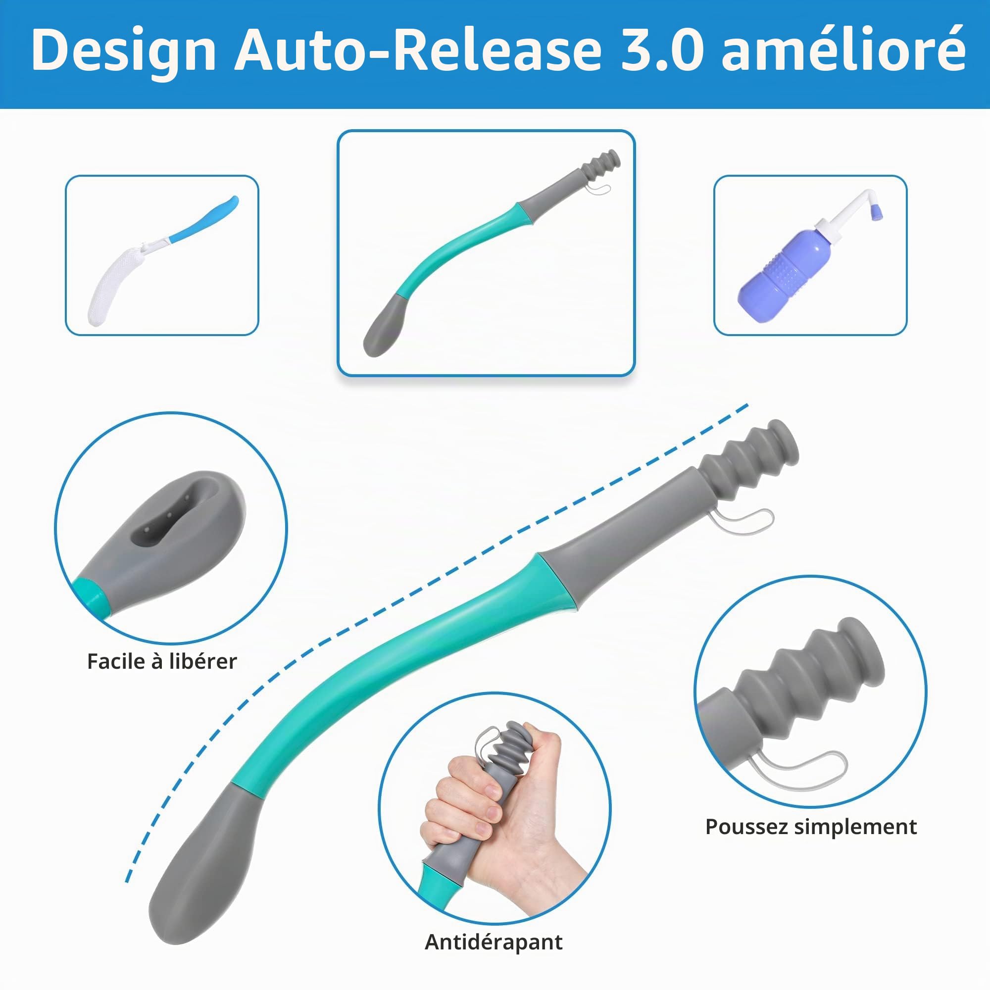 Outil de toilette, longue portée, Comfort Wipe, kit d'aide pour essuyer les toilettes avec long manche pour les personnes en surpoids, les personnes âgées et les handicapés, aide au nettoyage Bottom