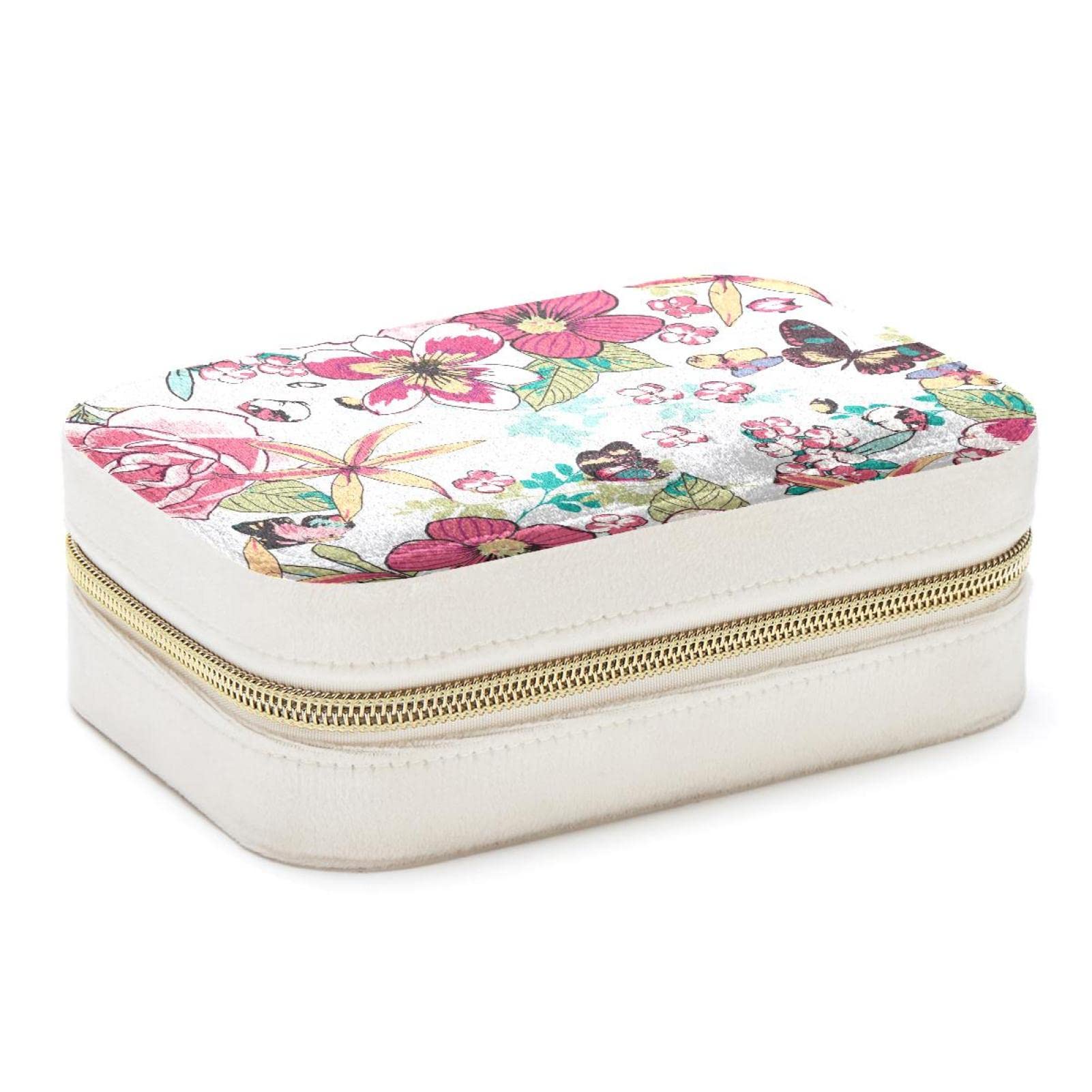 Boîte à bijoux de voyage portable papillon rose mini coffret pour bagues colliers et boucles