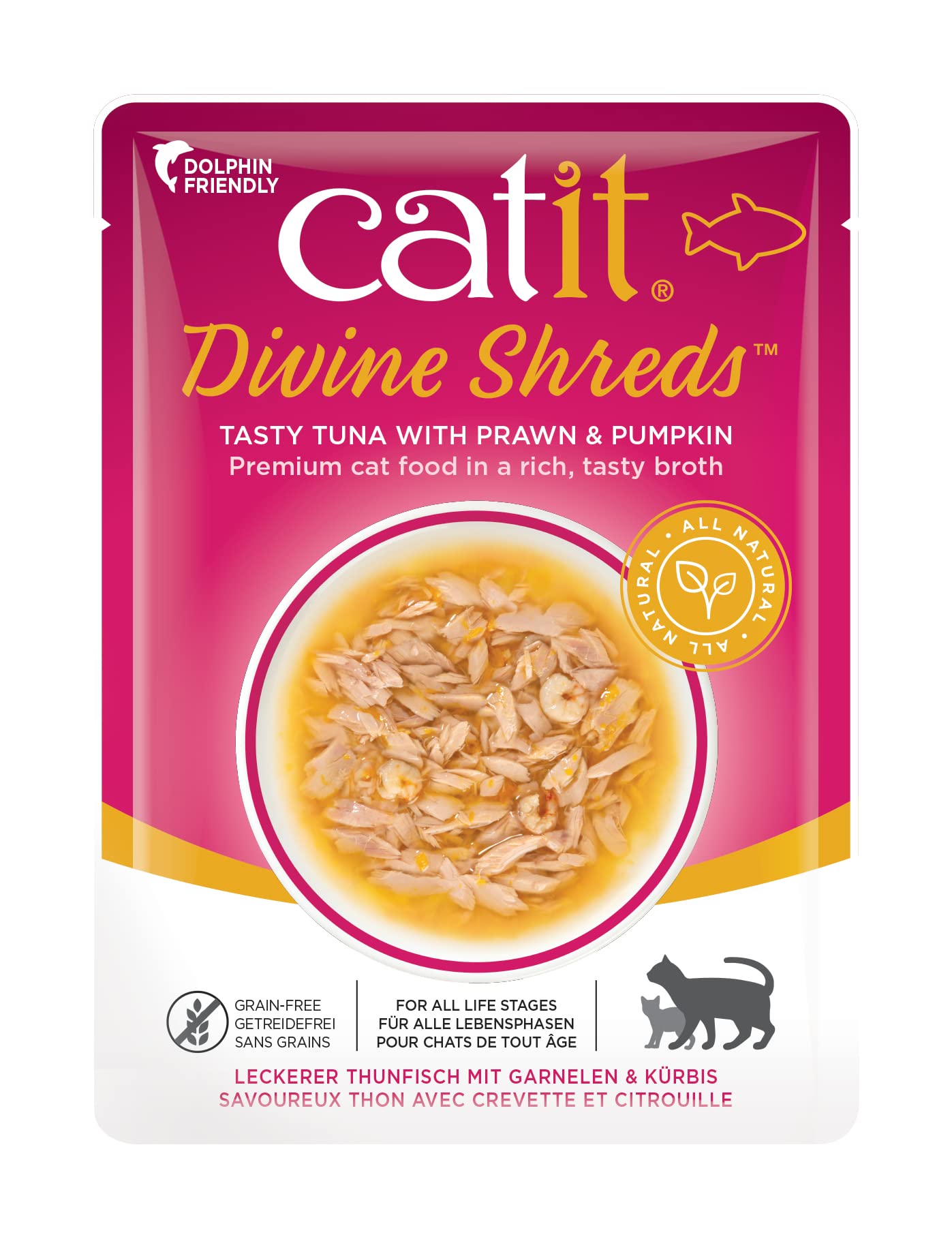 CatitDivine Shreds Tasty Tuna With Prawns & Pumpkin Premium Cat Food, 75 grams, Pack of 18