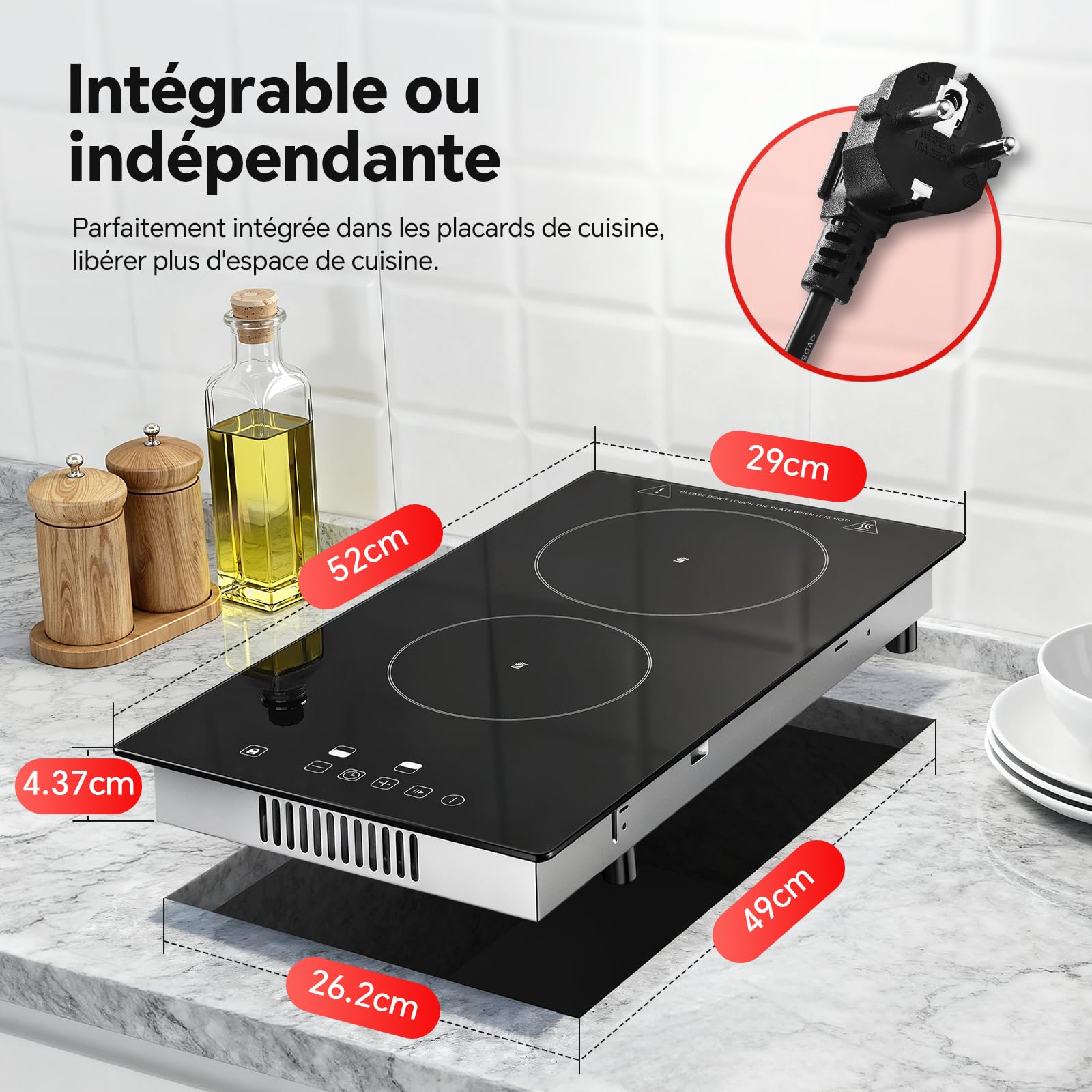 Plaque Vitrocéramique 2 Feux, Plaque de Cuisson Electrique 30cm, Encastrable Table de Cuisson Vitrocéramique, Commande Tactile, 3000W, 9 Niveaux de Puissance, Arrêt Automatique, Pour Toutes Les PoêLes - 2