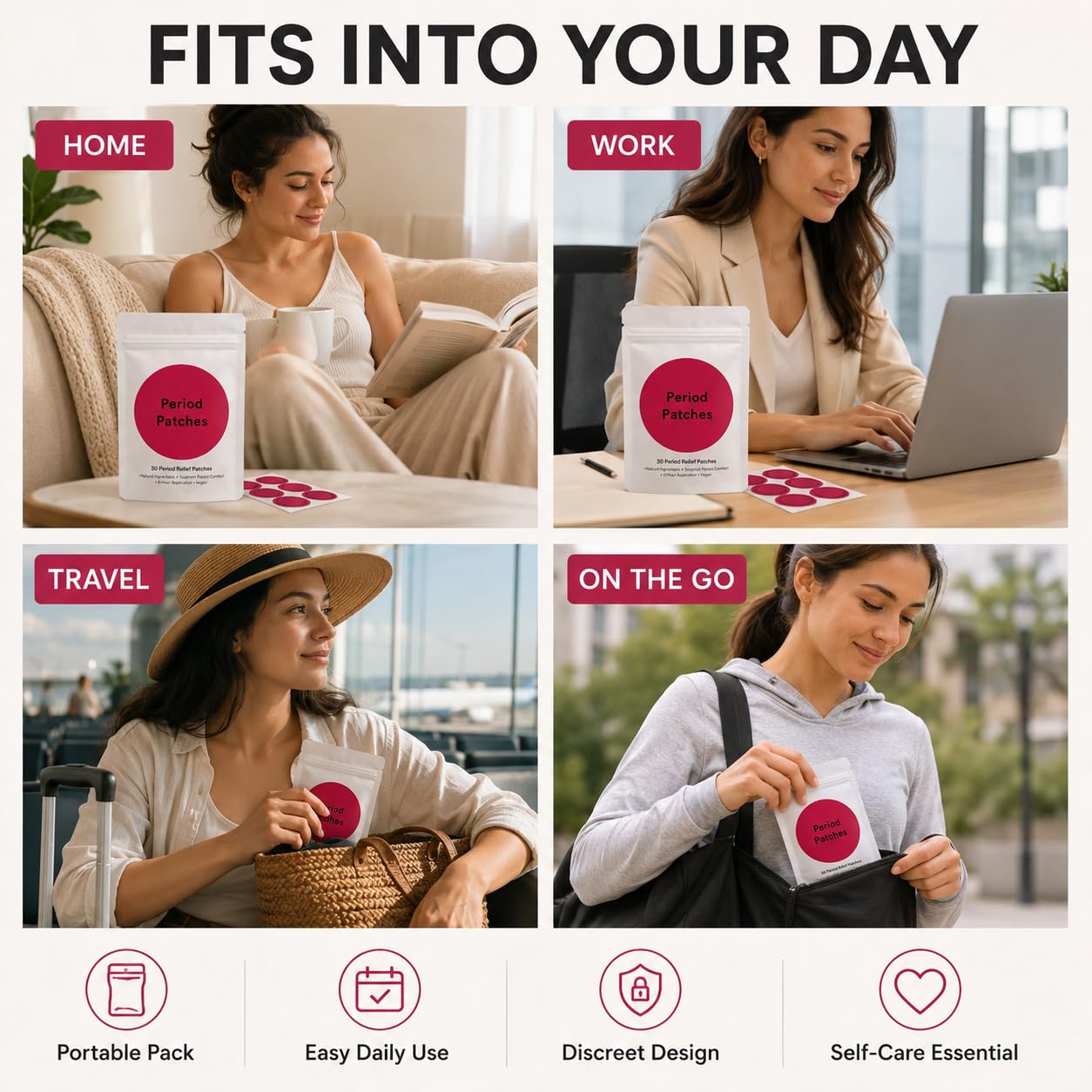 Período Comfort Patches, 180 parches de calentamiento menstrual